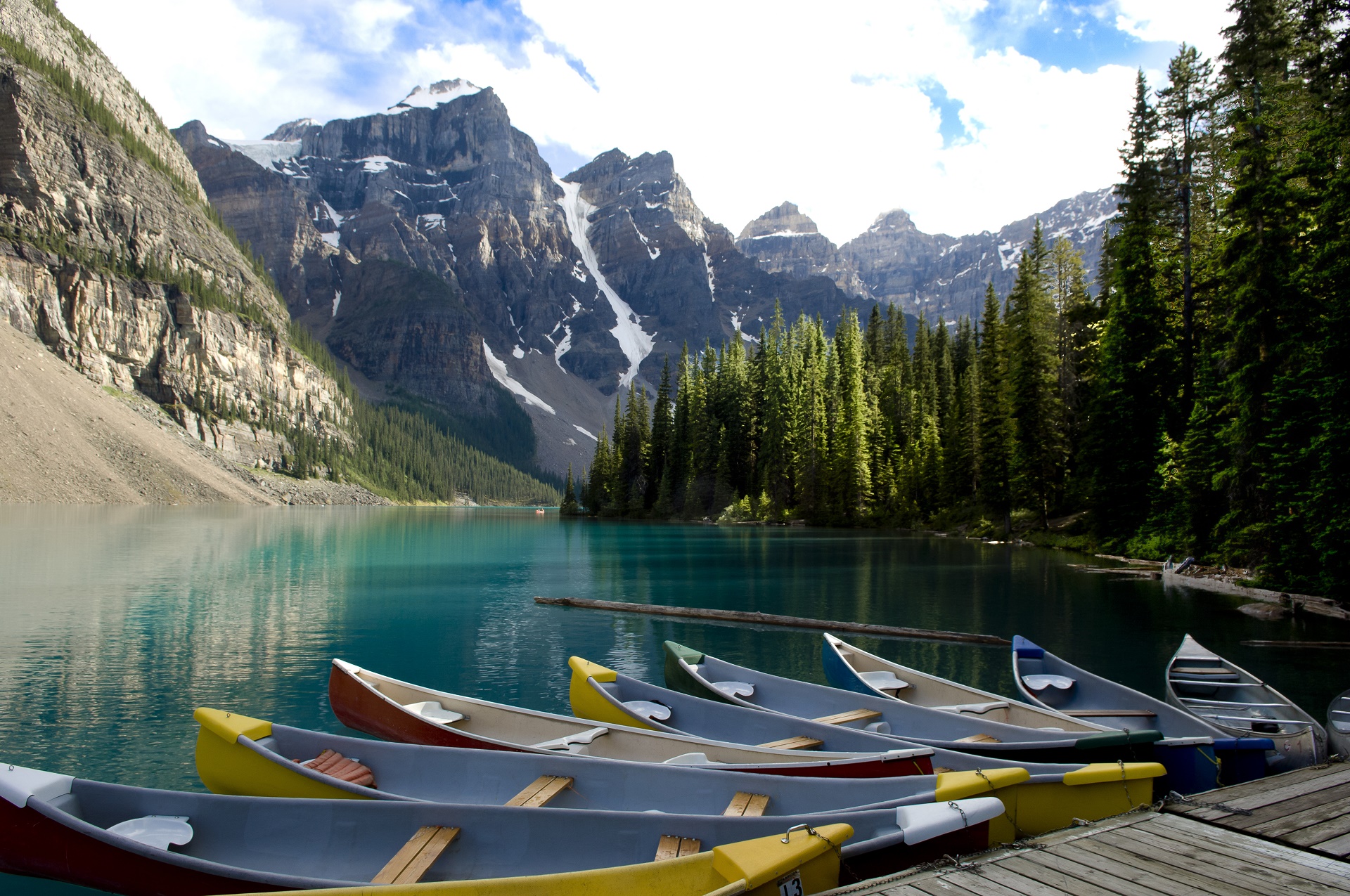 earth, moraine lake, boat, canoe, mountain, lakes