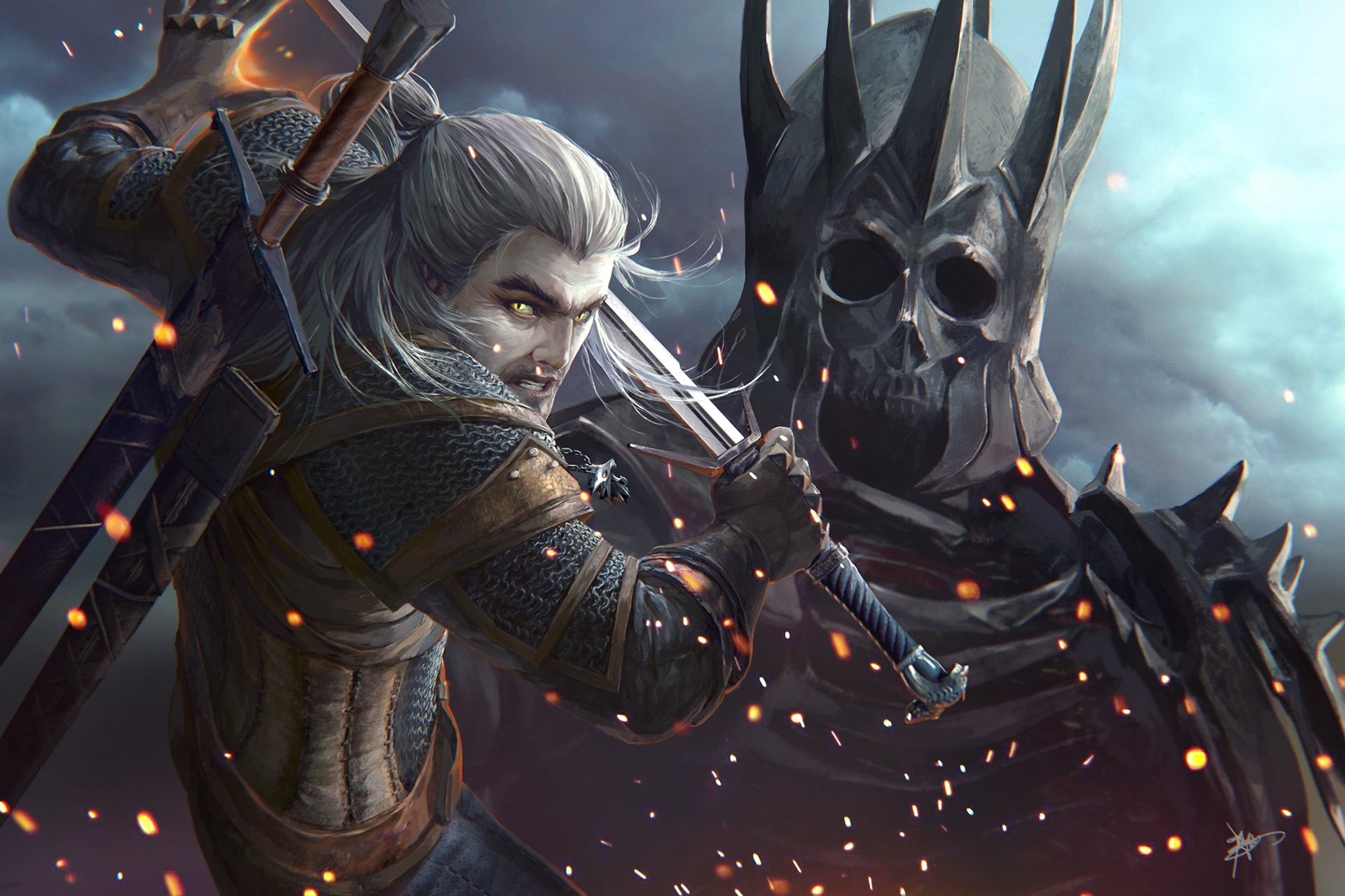 Download mobile wallpaper Warrior, Sword, Video Game, The Witcher, Geralt Of Rivia, The Witcher 3: Wild Hunt, Eredin Bréacc Glas for free.