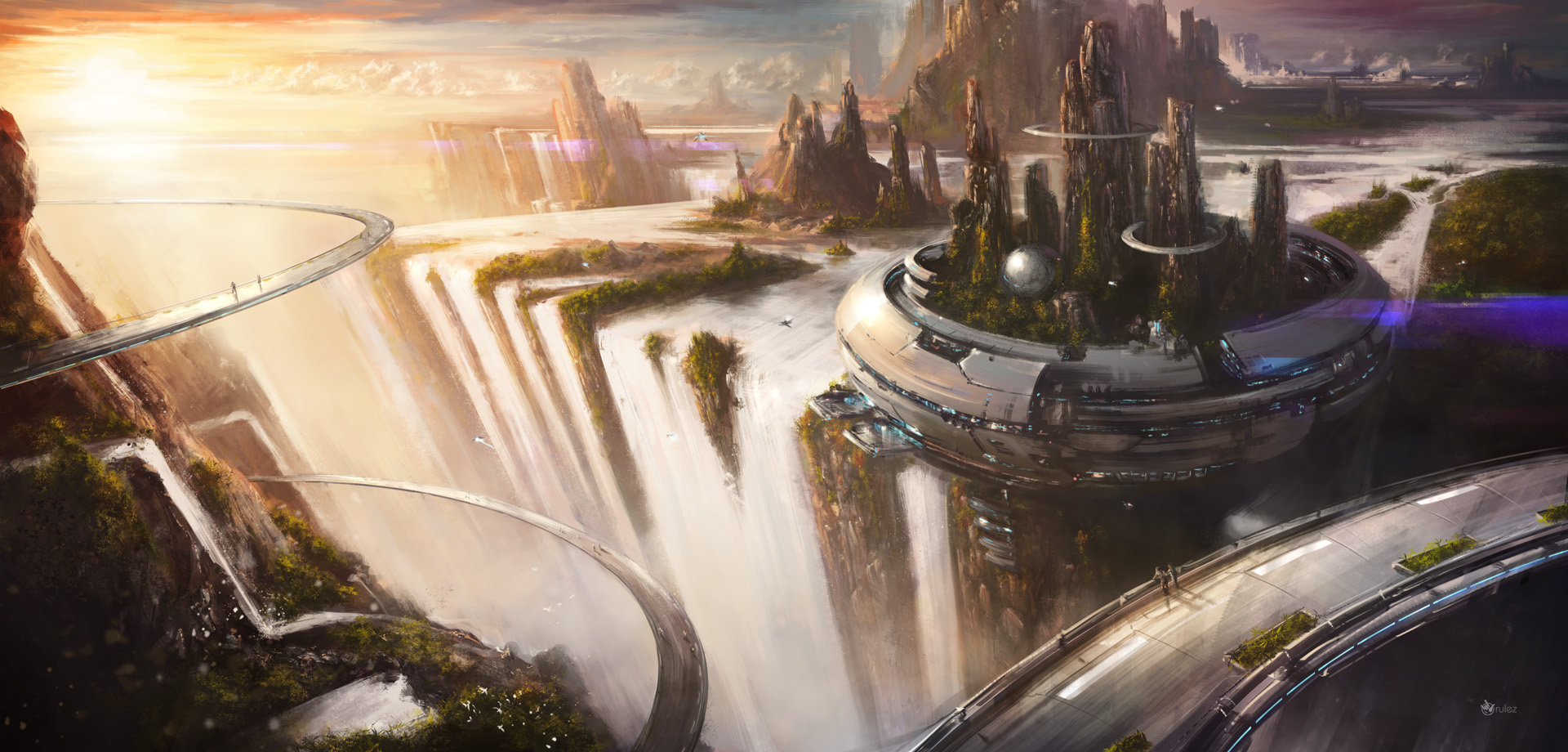 Handy-Wallpaper Landschaft, Wasserfall, Science Fiction kostenlos herunterladen.