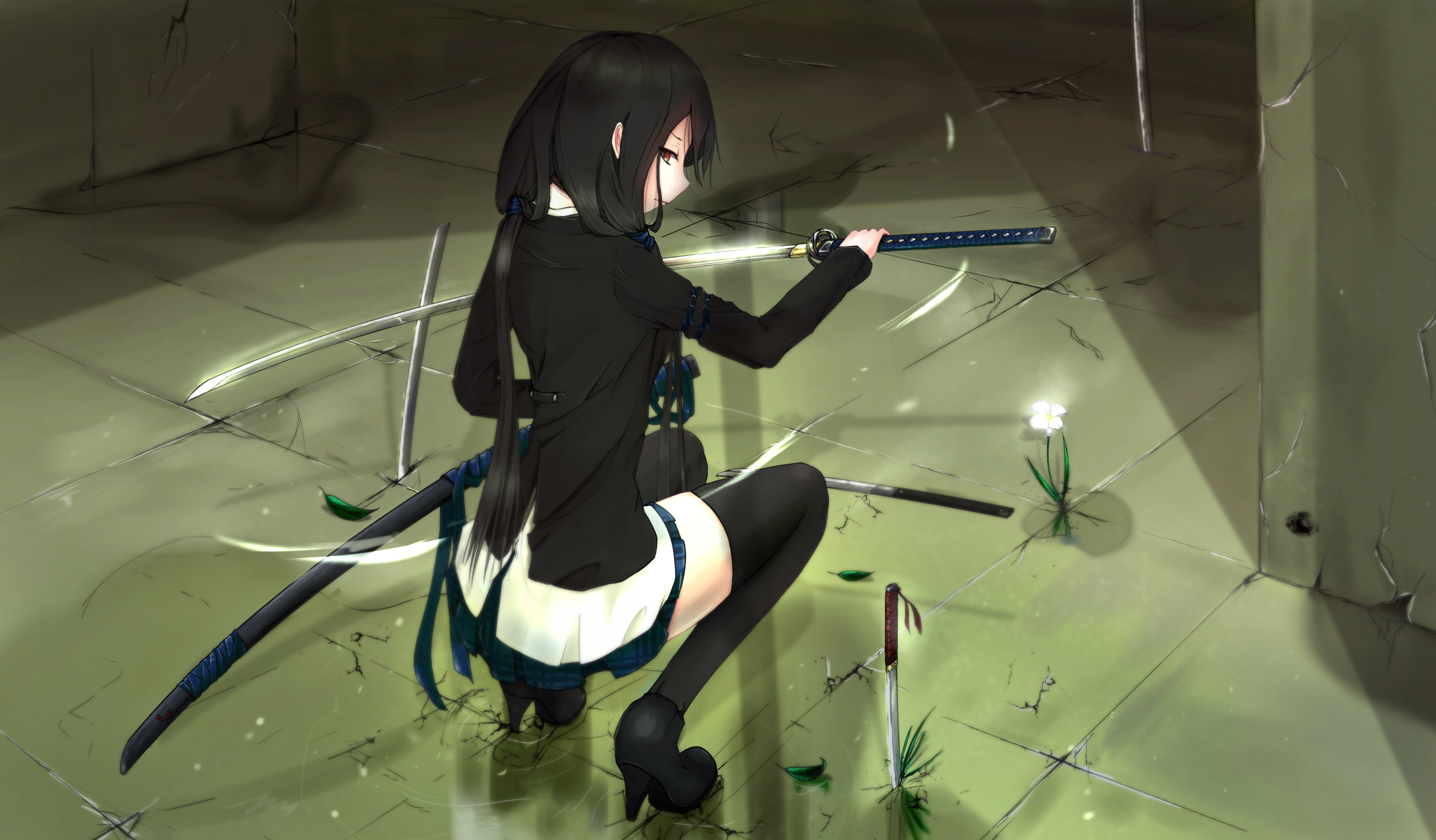 Free download wallpaper Anime, Sword, Original, Black Hair, Long Hair on your PC desktop