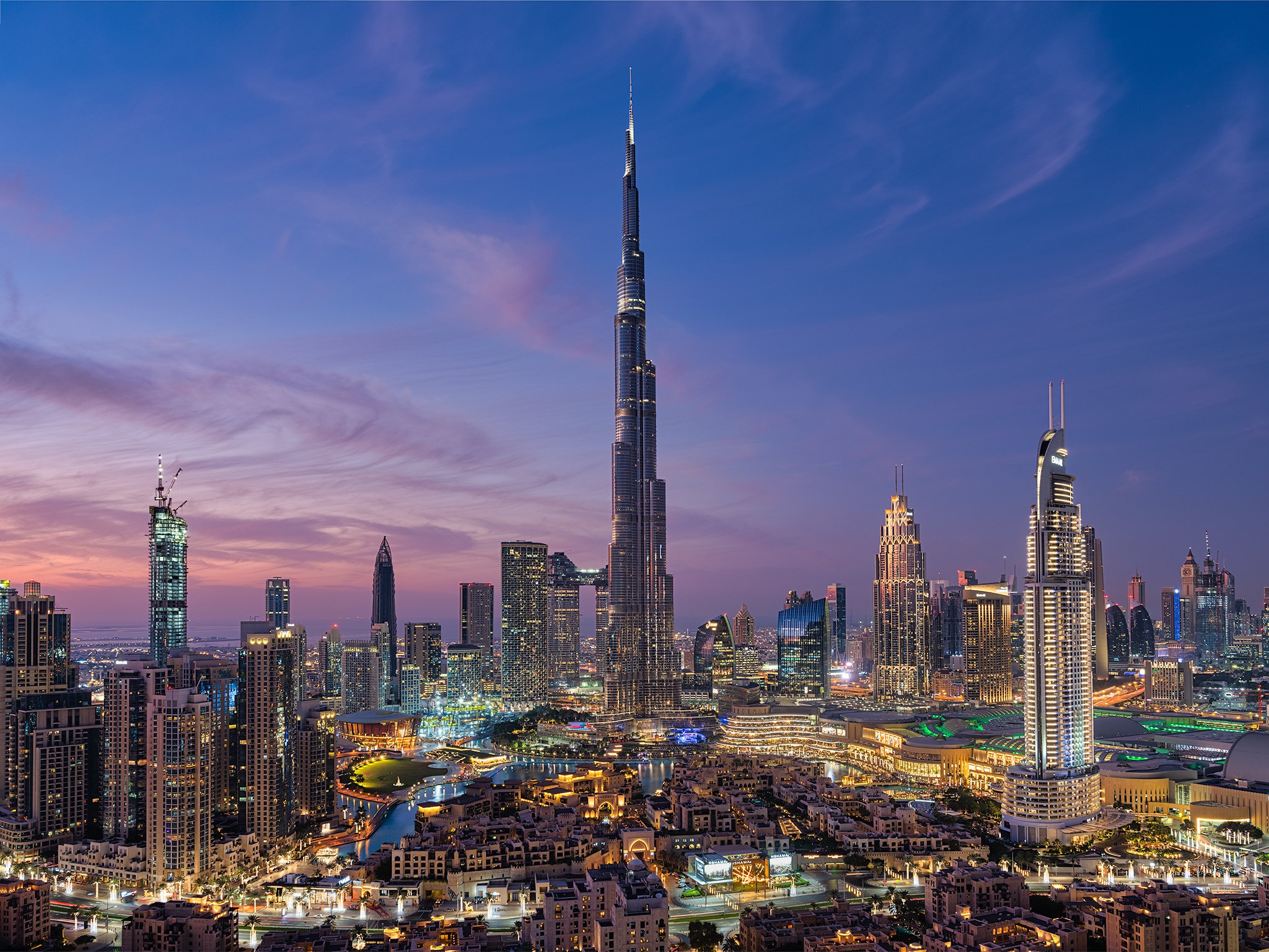 dubai, burj khalifa, united arab emirates, man made, building, city, night, panorama, cities
