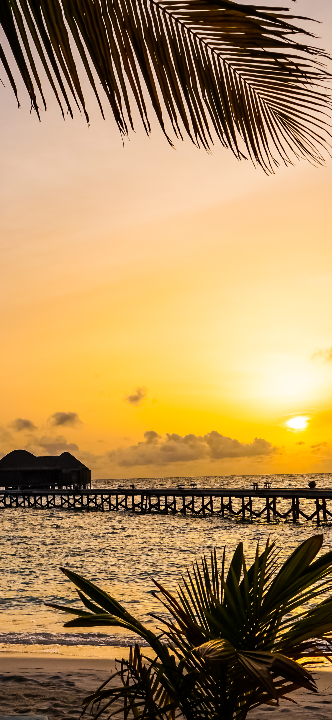 Download mobile wallpaper Sunset, Sky, Sea, Sun, Beach, Pier, Holiday, Tropics, Resort, Photography, Maldives, Seascape, Constance Halaveli Resort for free.