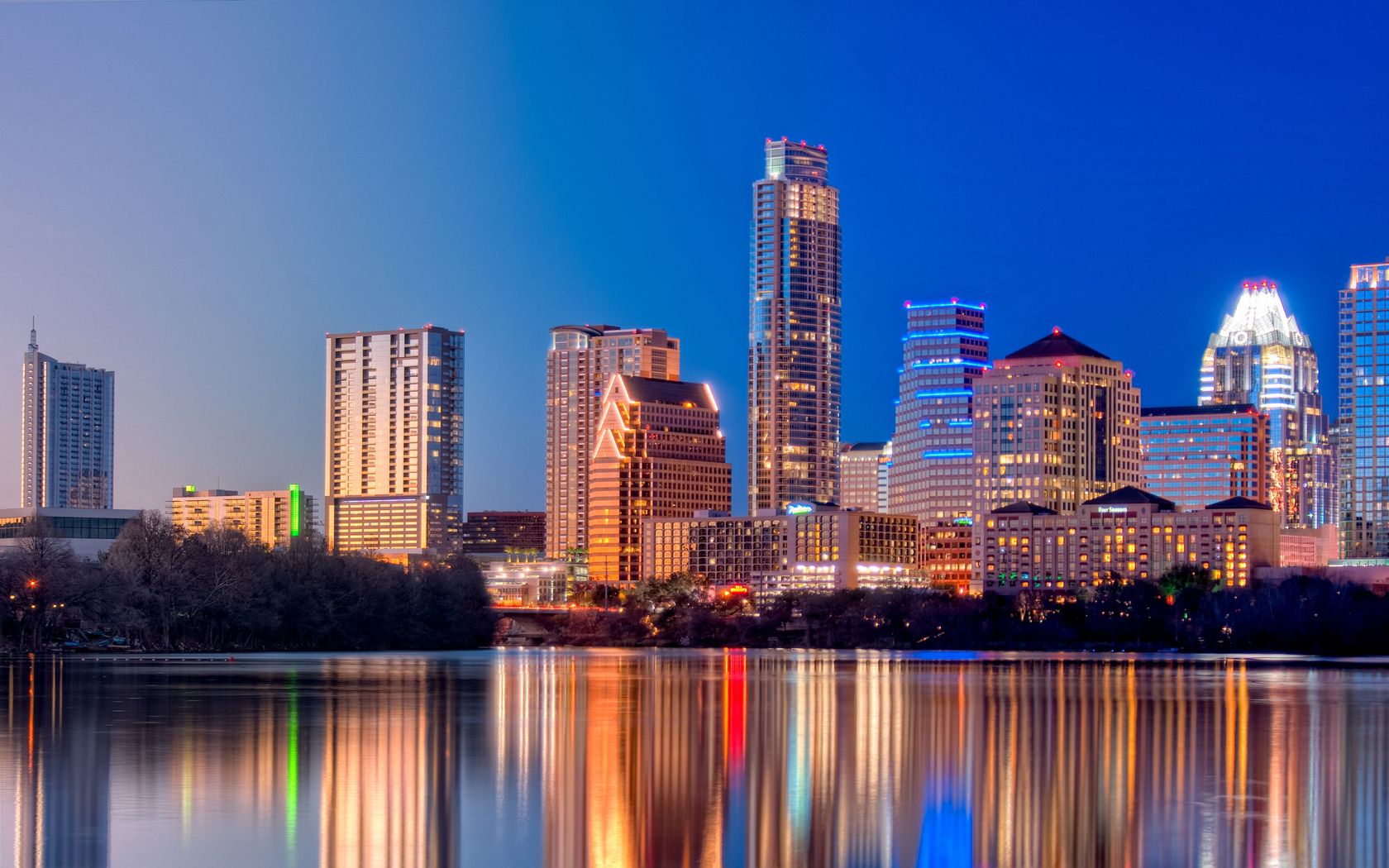 Descarga gratuita de fondo de pantalla para móvil de Austin, Texas, Crepúsculo, Rascacielos, Reflexión, Oscuridad, Ríos, Ciudades.