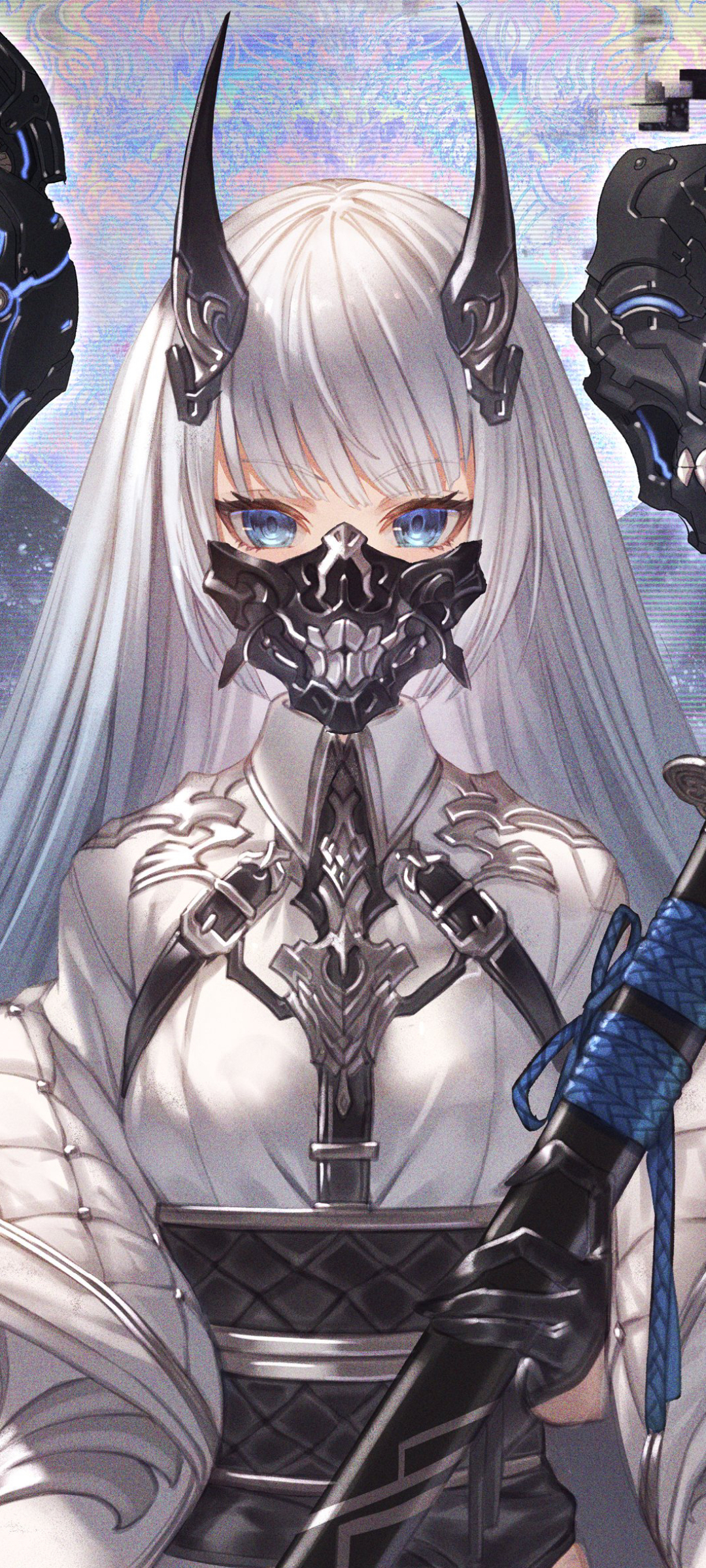 Download mobile wallpaper Anime, Girl, Mask, White Hair for free.