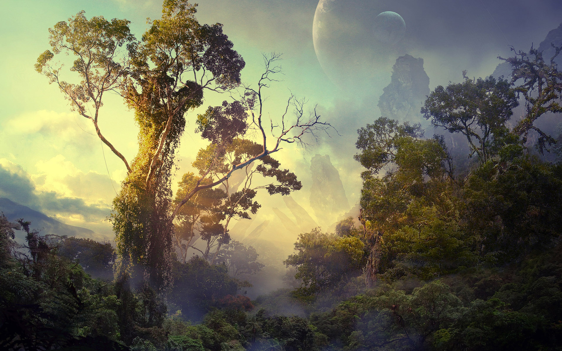 fantasy, landscape, trees for android