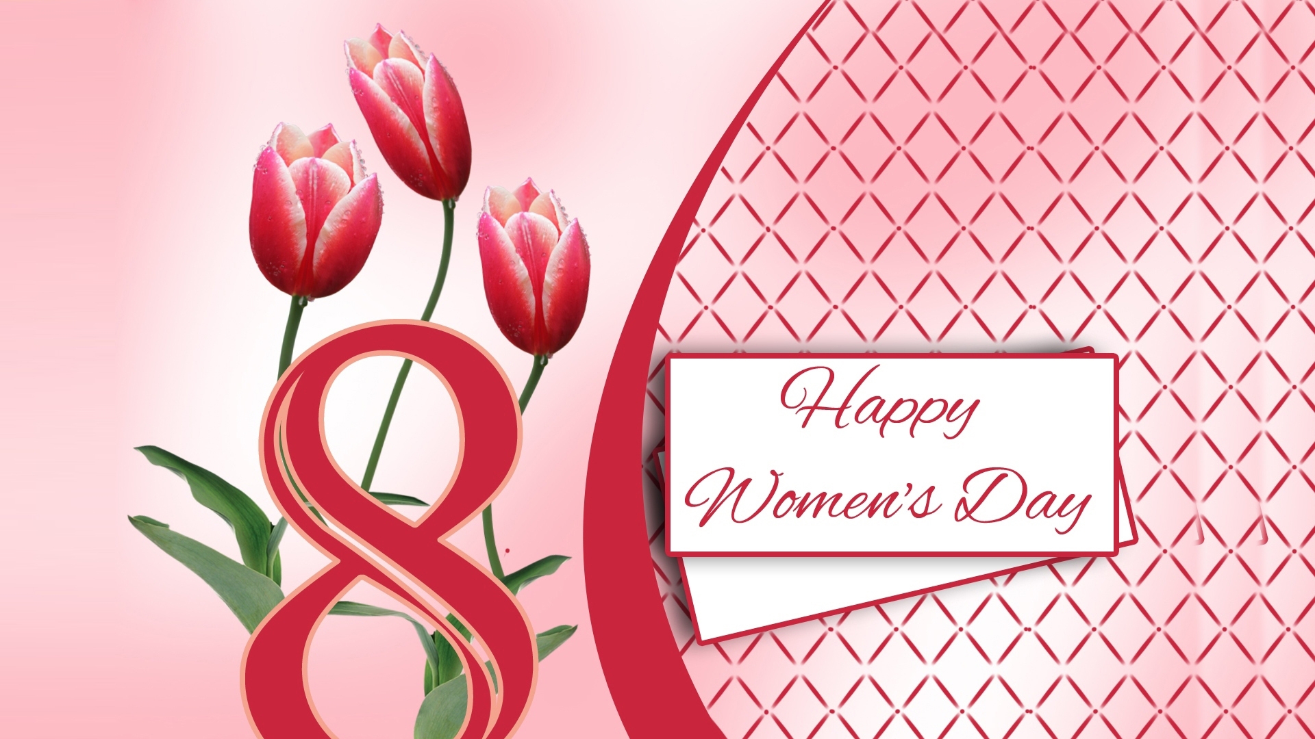883779画像をダウンロードホリデー, 女性の日, 8, 幸せな女性の日, ピンクの花, 声明, チューリップ-壁紙とスクリーンセーバーを無料で