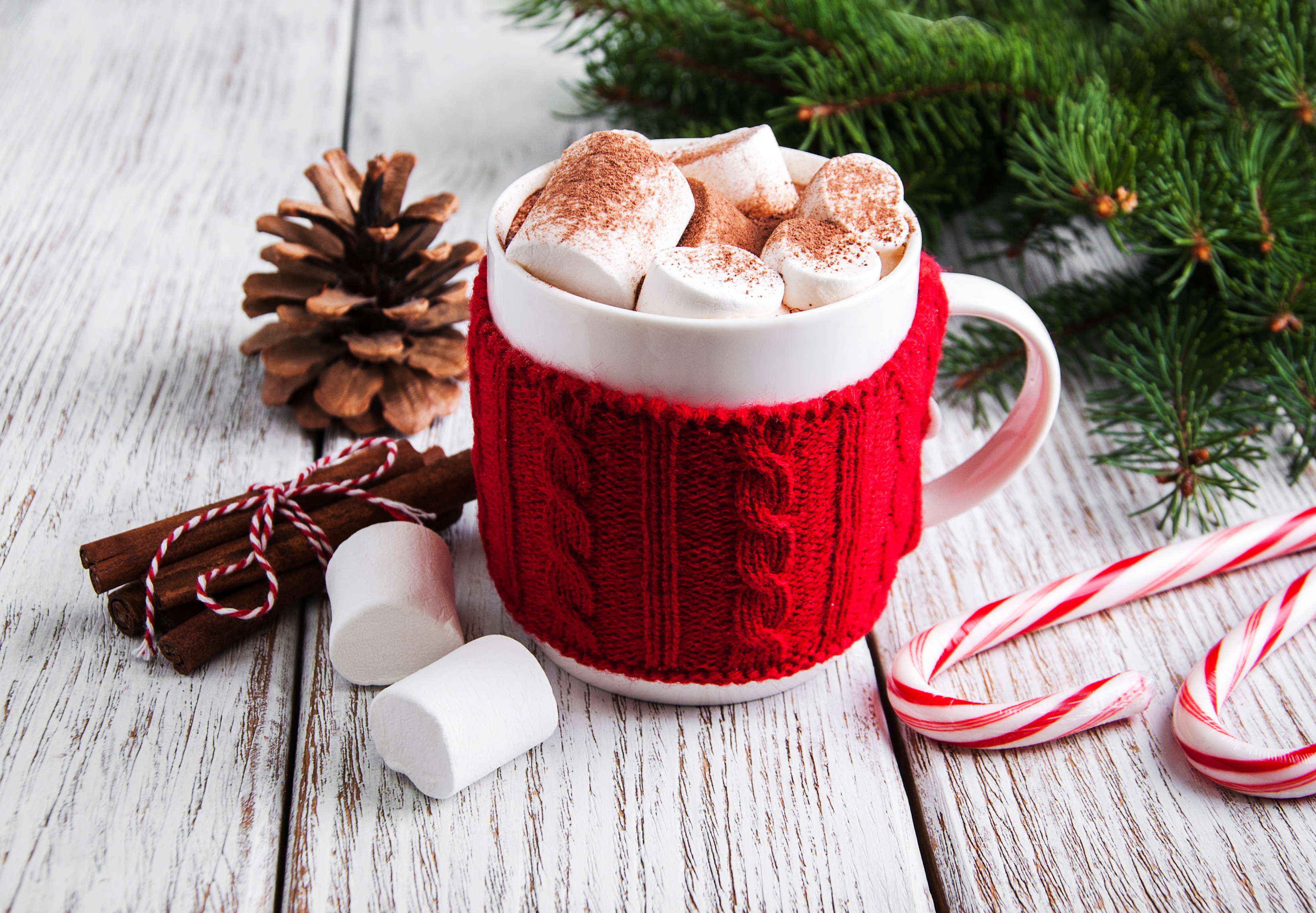 Handy-Wallpaper Weihnachten, Tasse, Mäusespeck, Zimt, Heiße Schokolade, Nahrungsmittel, Zuckerstange kostenlos herunterladen.