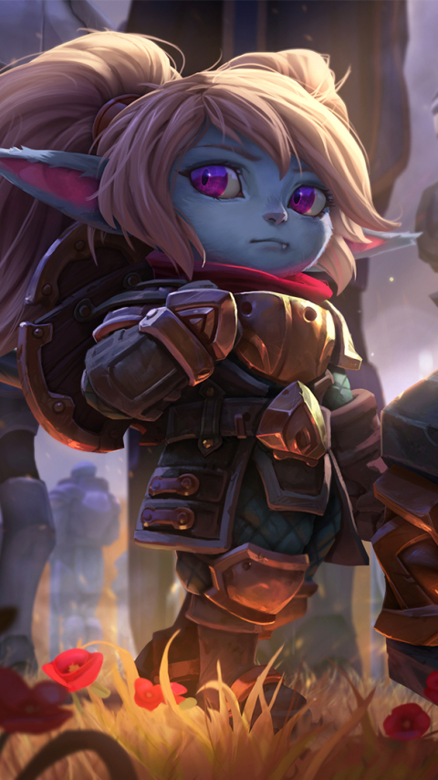 video game, league of legends, poppy (league of legends), pointed ears, hammer cellphone
