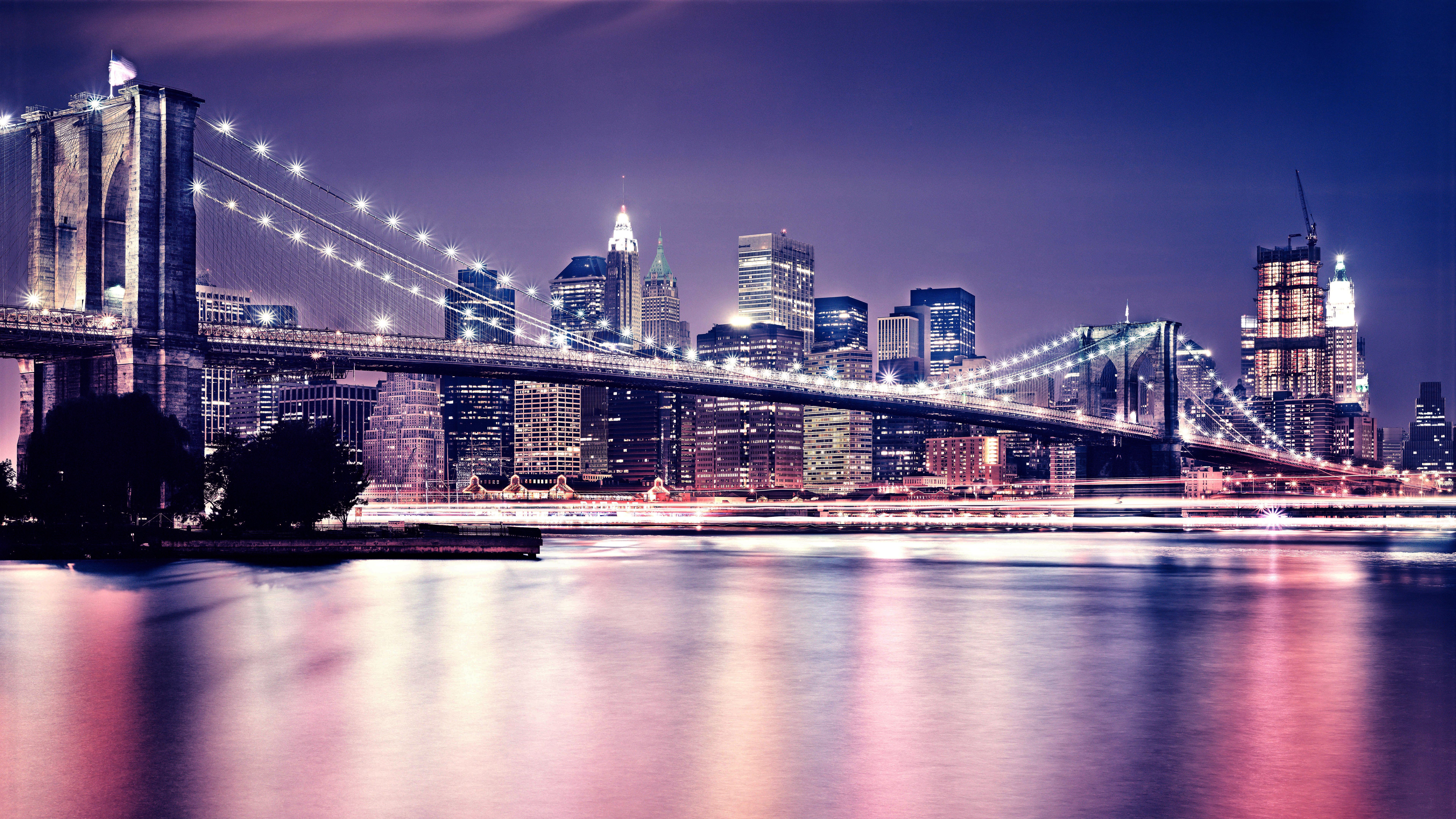 Laden Sie das Wolkenkratzer, Licht, Brücke, Brücken, Menschengemacht, Großstadt, Brooklyn Brücke-Bild kostenlos auf Ihren PC-Desktop herunter
