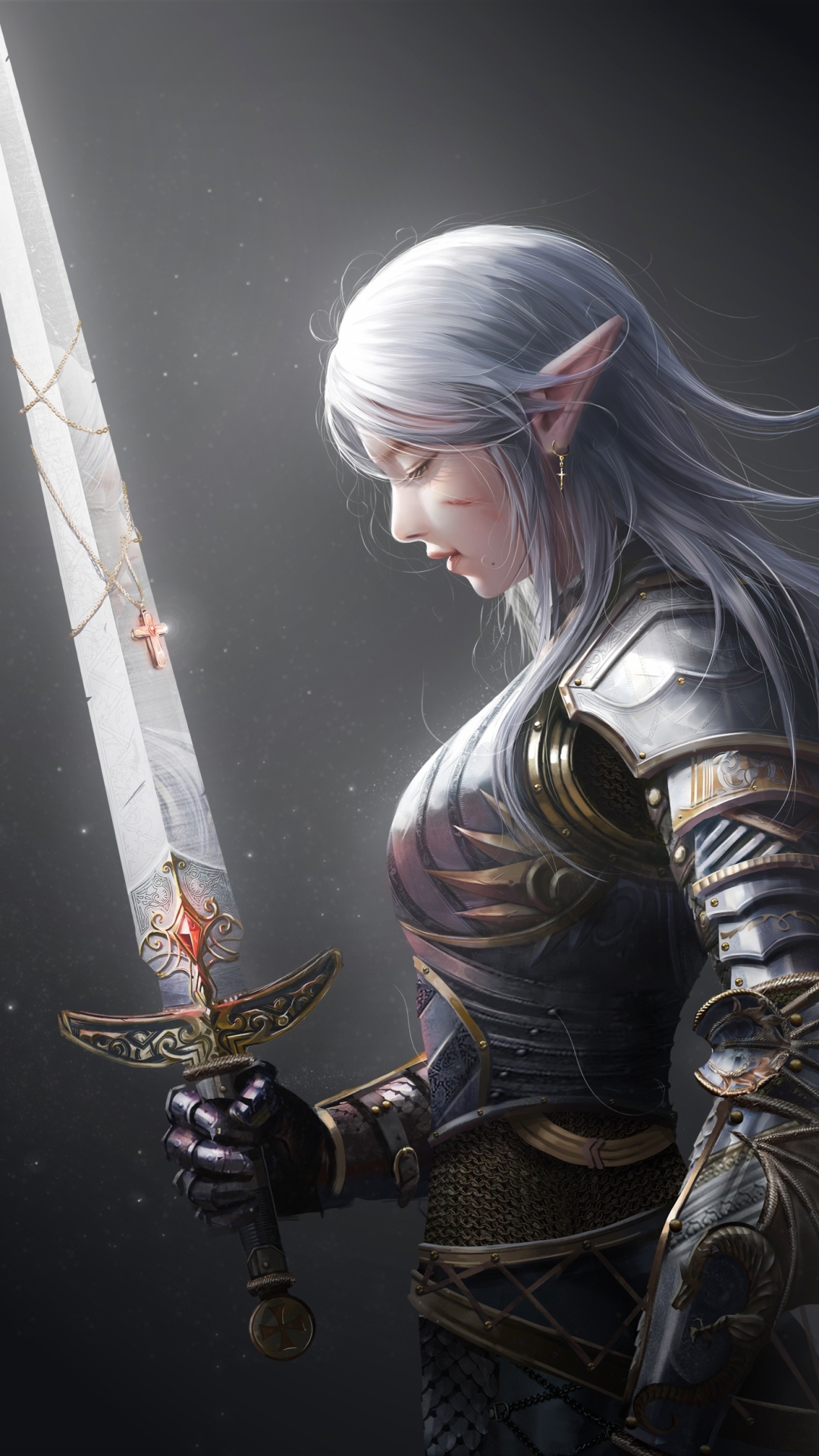 Download mobile wallpaper Fantasy, Elf, Armor, Sword, Pointed Ears, Women Warrior, White Hair, Woman Warrior for free.