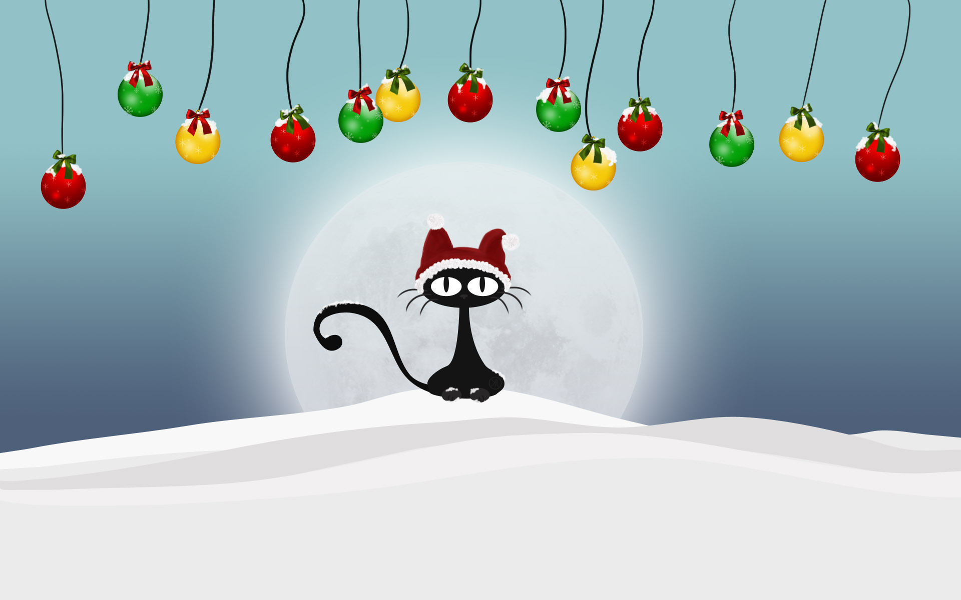 Descarga gratuita de fondo de pantalla para móvil de Luna, Navidad, Vector, Gato, Artístico, Adornos De Navidad, Sombrero De Santa.