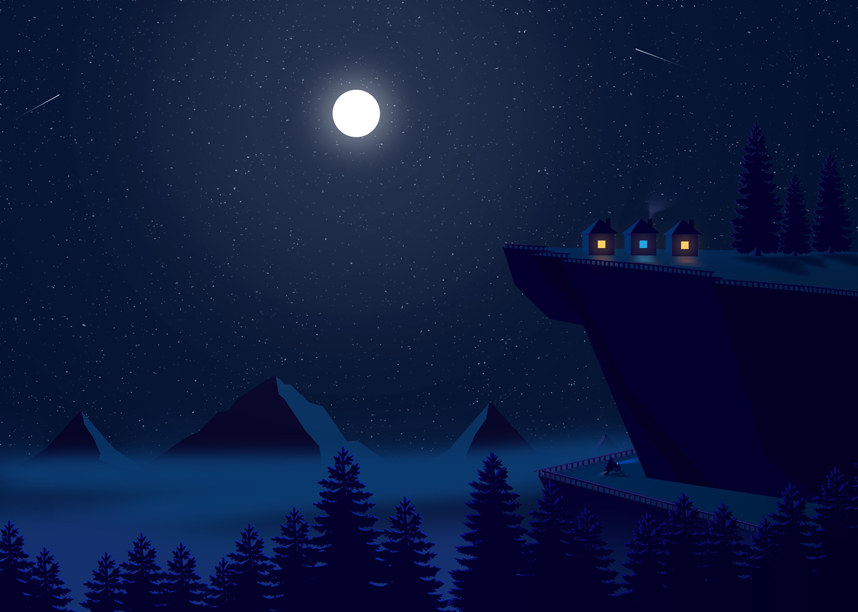Free download wallpaper Mountains, Forest, Vertex, Tops, Art, Night, Moon on your PC desktop