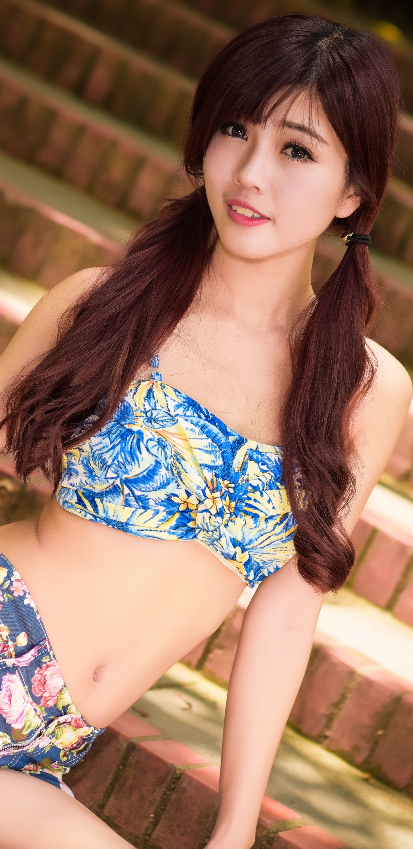 Download mobile wallpaper Brunette, Model, Women, Asian, Twintails for free.