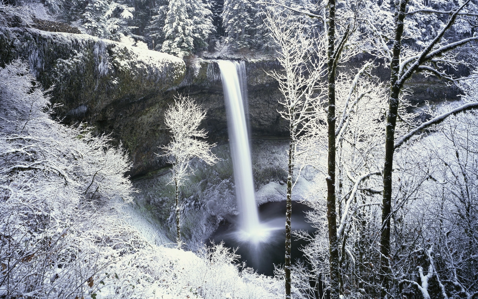 Скачать обои бесплатно Снег, Природа, Зима, Пейзаж, Водопады картинка на рабочий стол ПК