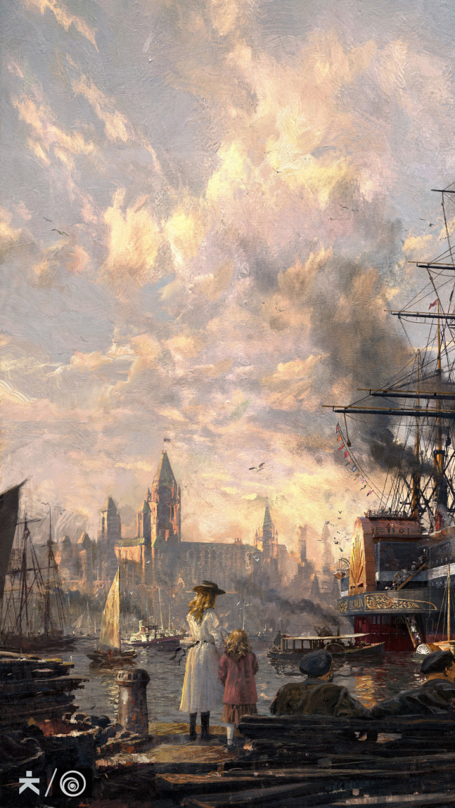 anno 1800, video game, painting, boat, people, ship