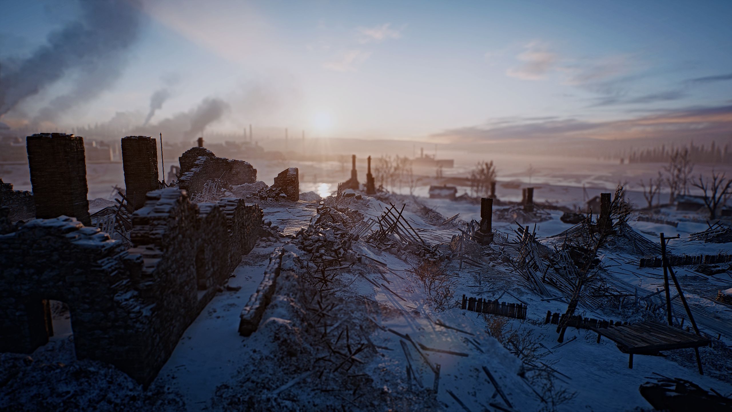 Handy-Wallpaper Landschaft, Winter, Schlachtfeld, Sonnenaufgang, Ruinen, Computerspiele, Battlefield 1 kostenlos herunterladen.