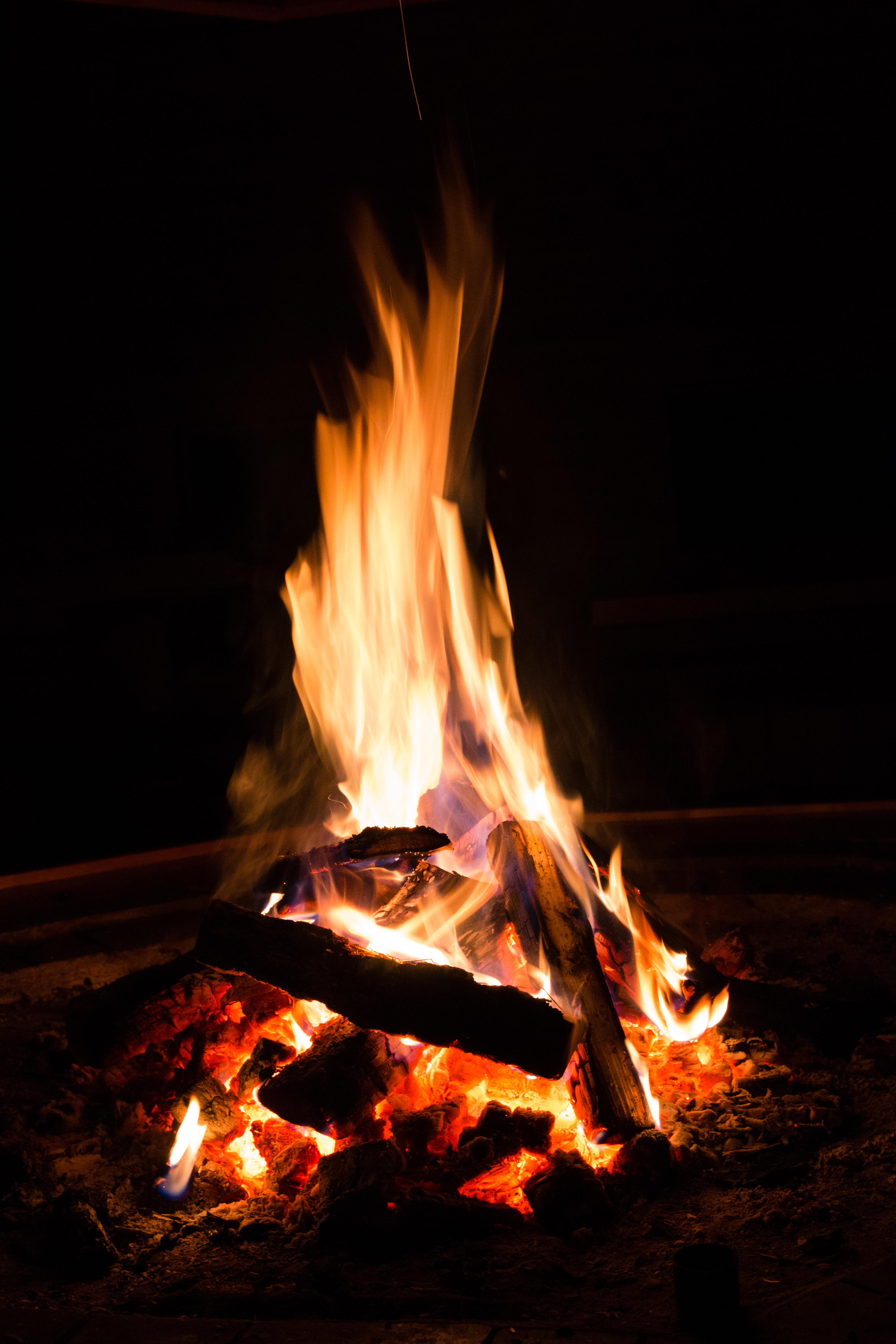bonfire, firewood, fire, dark, flame, angle, corner for android