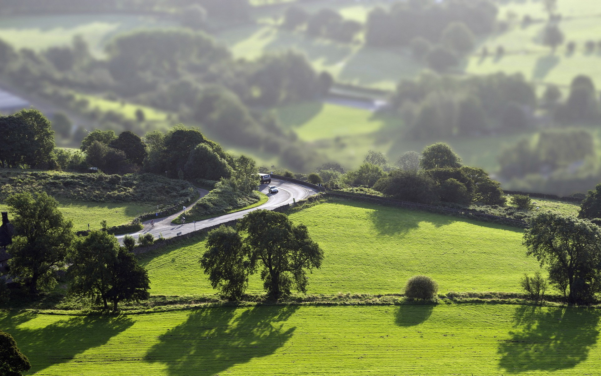 landscape, fields, roads Panoramic Wallpaper