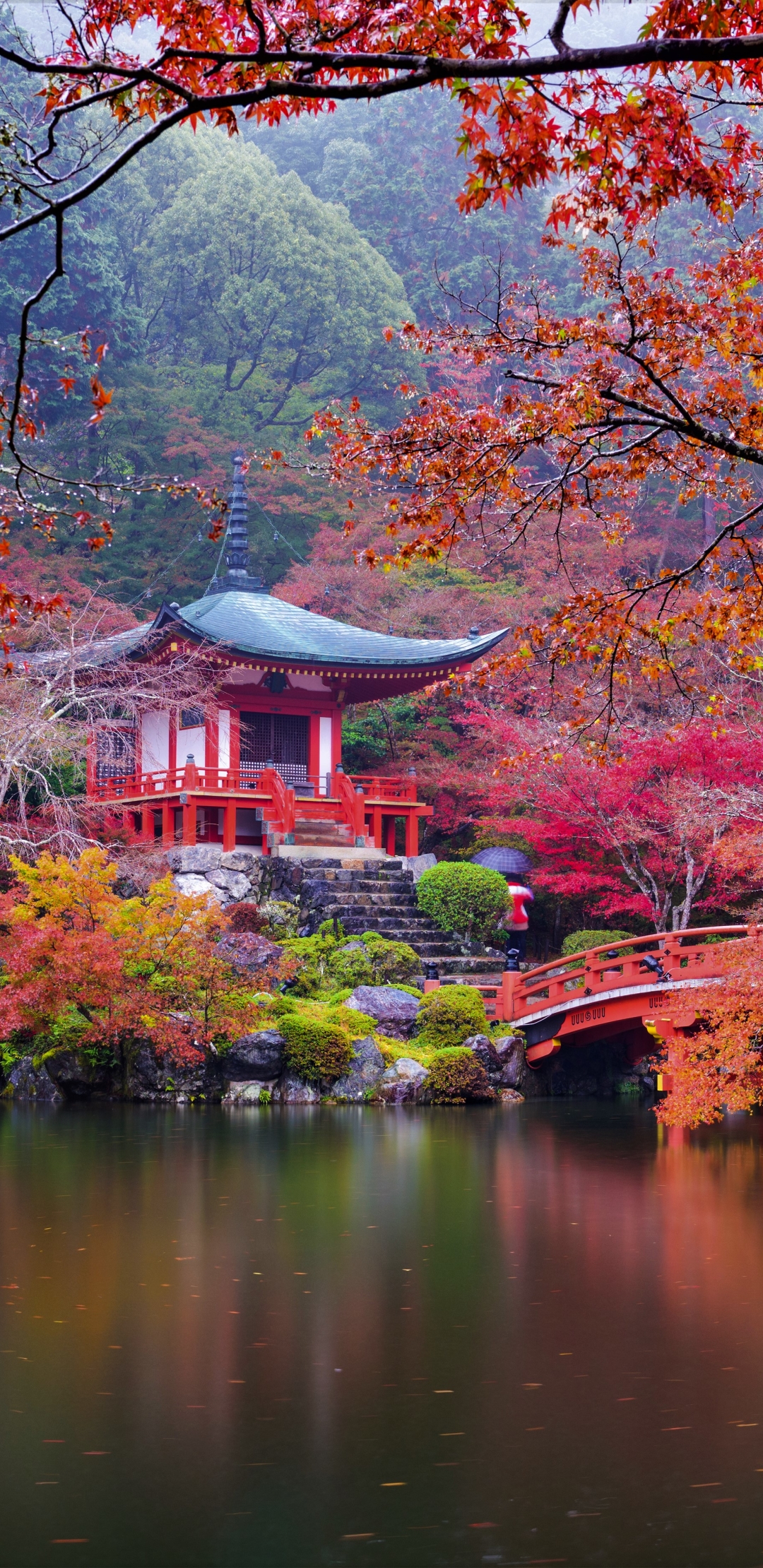 1167465 descargar fondo de pantalla religioso, daigo ji, puente, pagoda, jardín japonés, otoño, jardín, templos: protectores de pantalla e imágenes gratis
