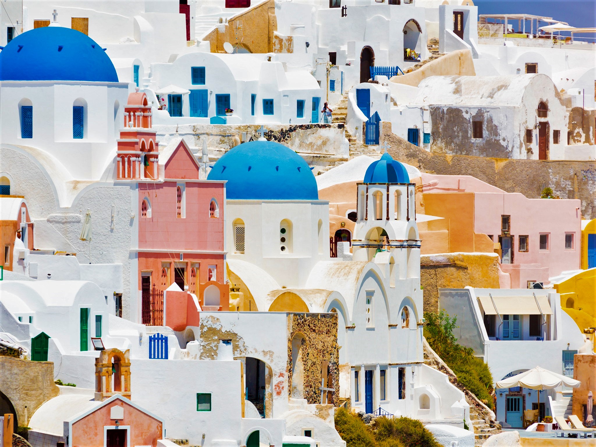 Download mobile wallpaper House, Colorful, Greece, Santorini, Man Made, Towns for free.