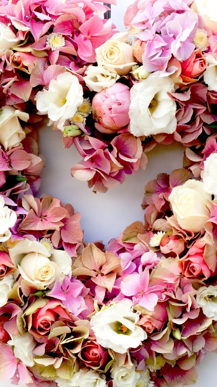 Handy-Wallpaper Blume, Herz, Weiße Blume, Menschengemacht, Pinke Blume, Herzförmig kostenlos herunterladen.