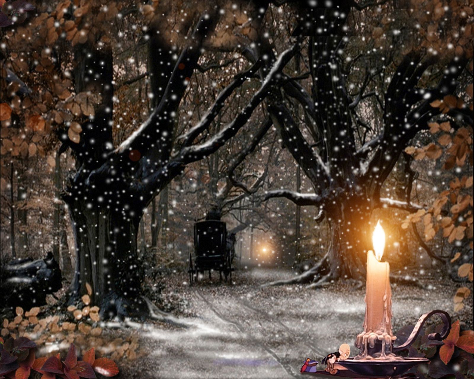 PCデスクトップに冬, 木, 雪, キャンドル, 芸術的, 降雪画像を無料でダウンロード