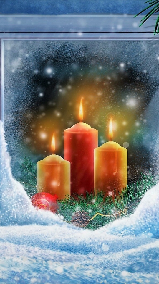 Download mobile wallpaper Snow, Christmas, Holiday, Window, Candle for free.