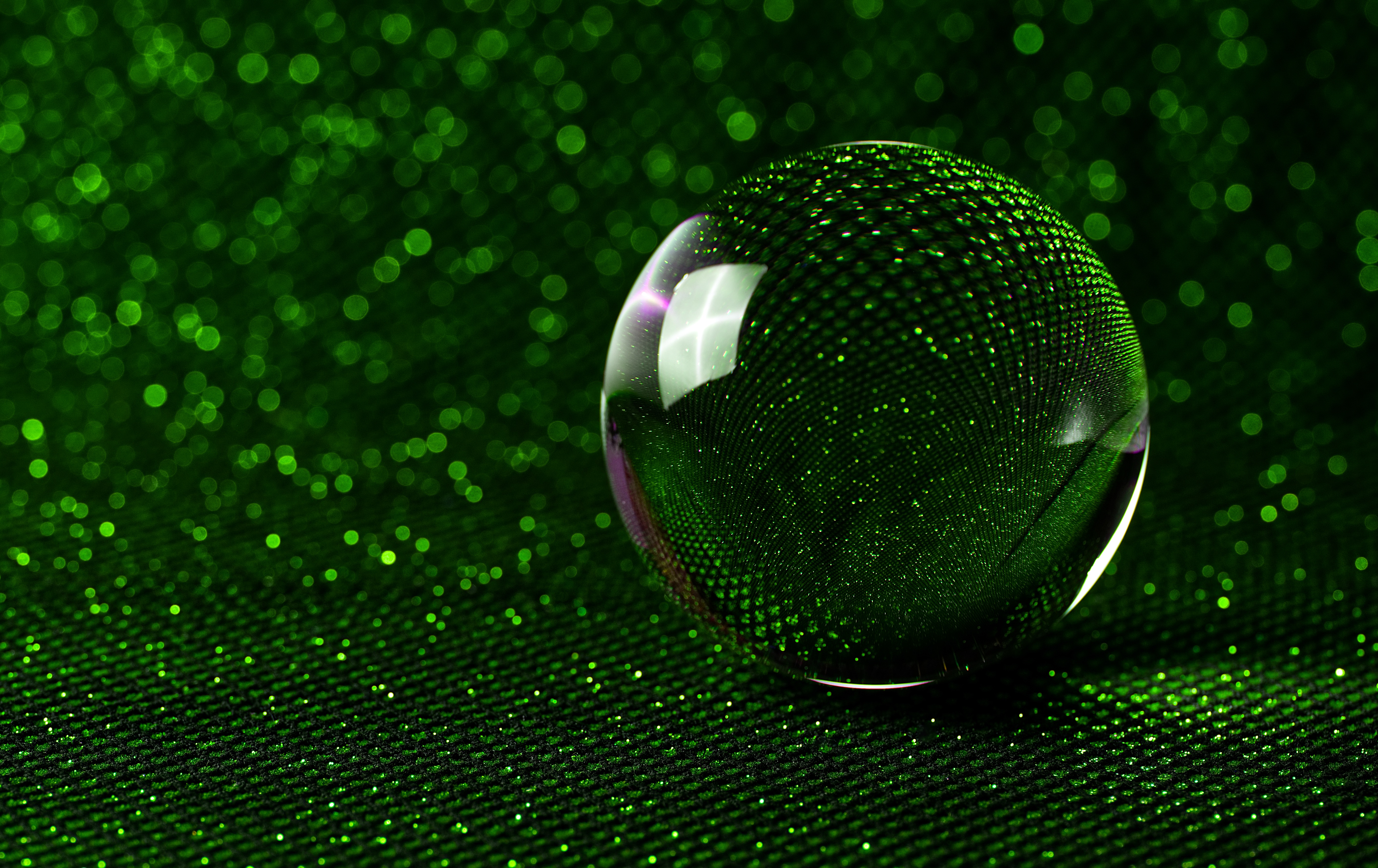 sphere, abstract, bokeh, glitter, green, reflection