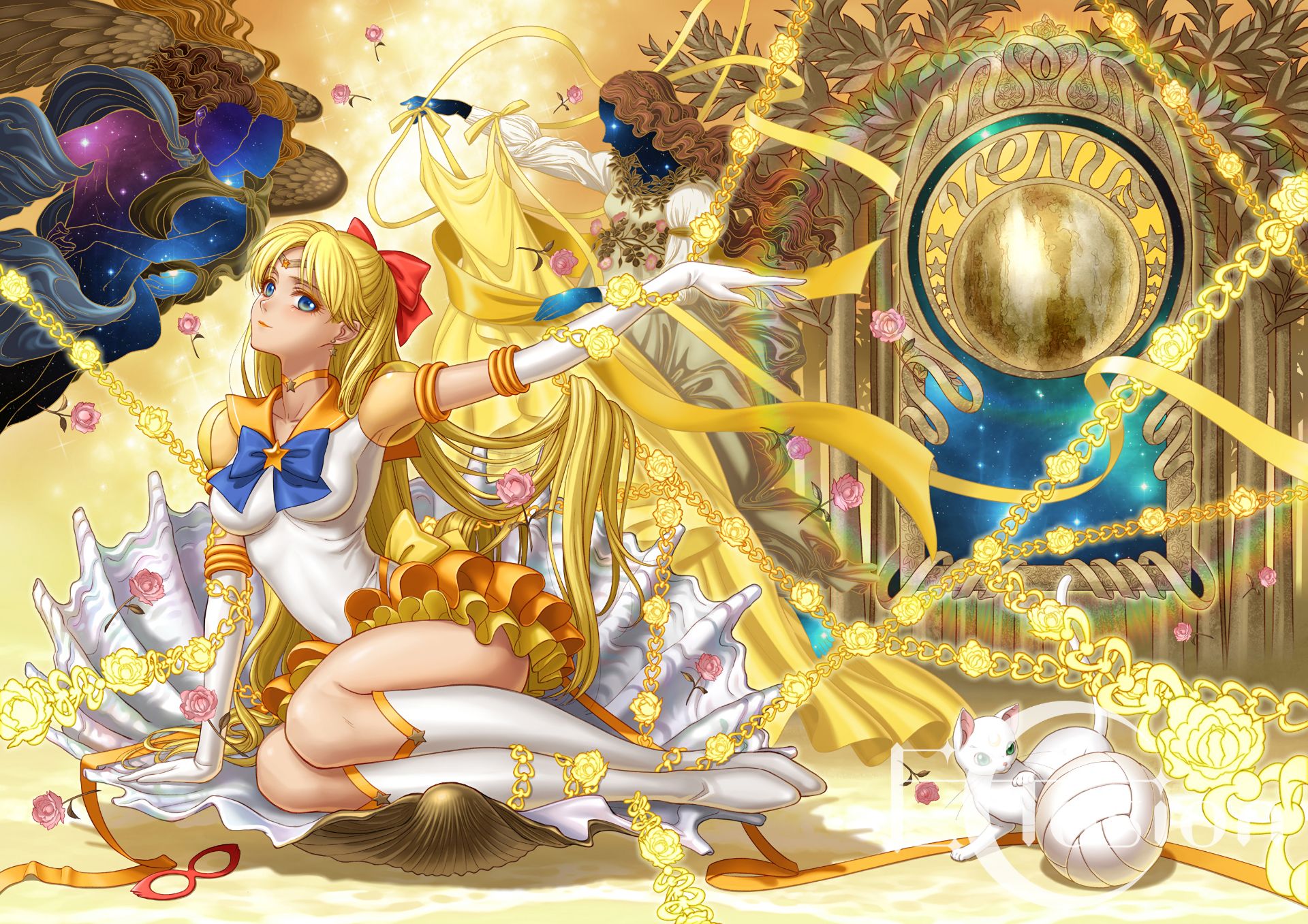 384496 Hintergrundbild herunterladen animes, sailor moon das mädchen mit den zauberkräften, artemis (sailor moon), minako aino, sailor venus - Bildschirmschoner und Bilder kostenlos