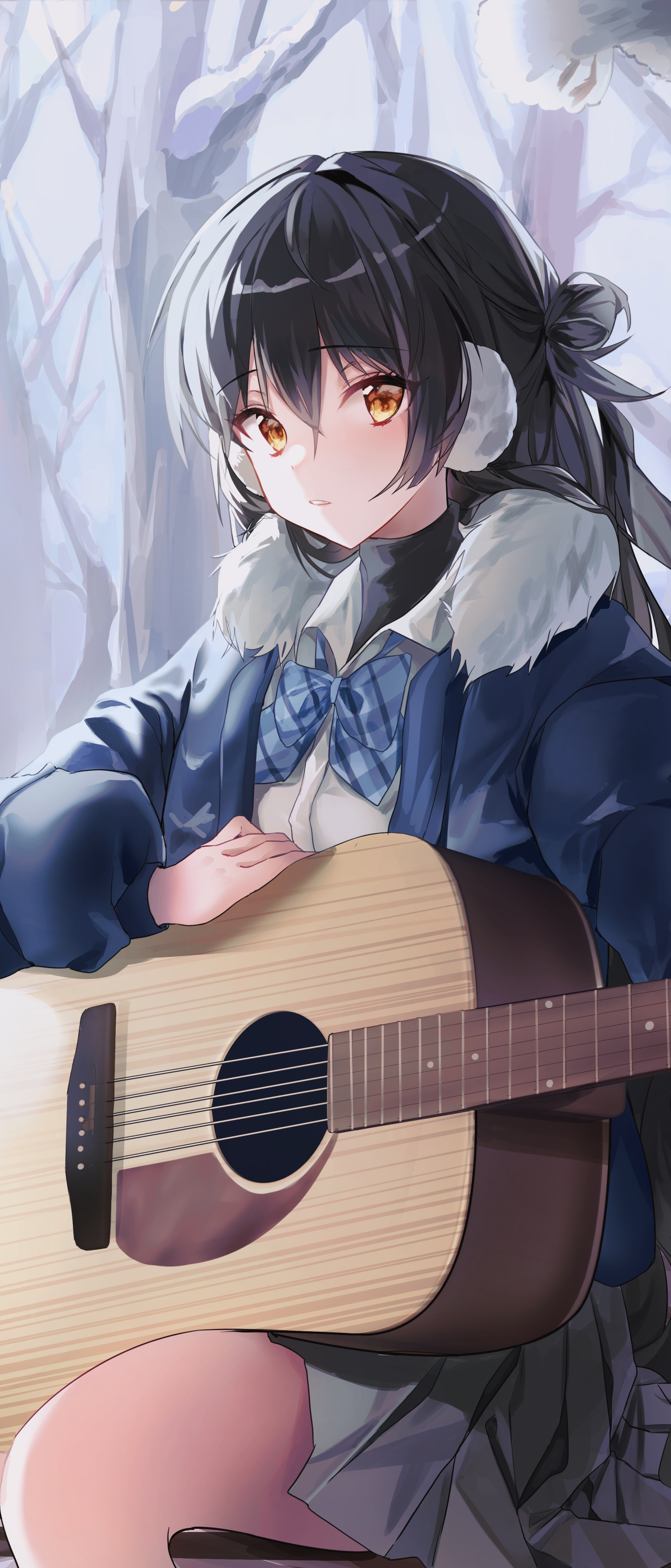 Download mobile wallpaper Anime, Guitar, Girl, School Uniform, Black Hair for free.