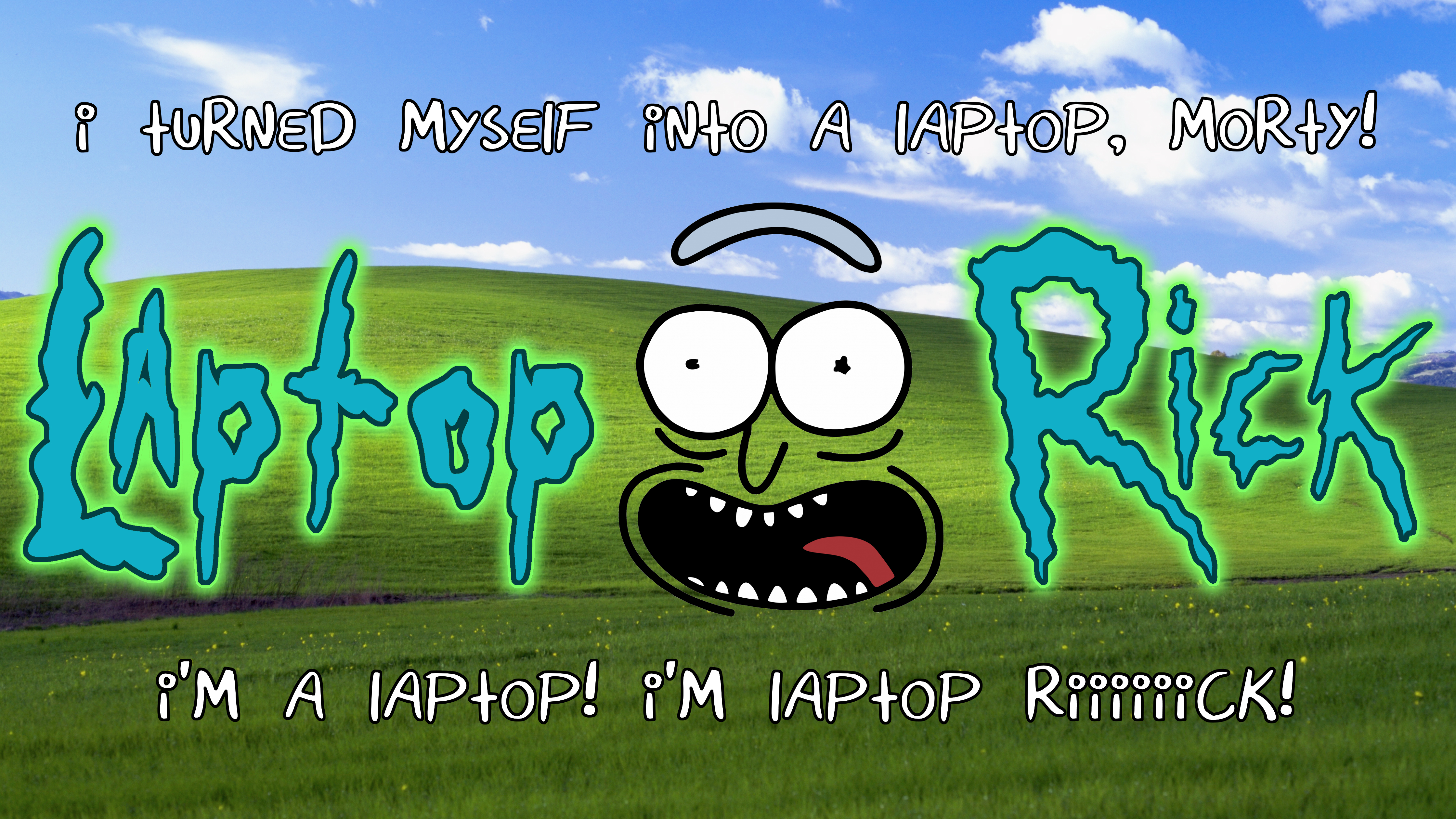 Free download wallpaper Grass, Text, Hill, Tv Show, Rick Sanchez, Rick And Morty on your PC desktop