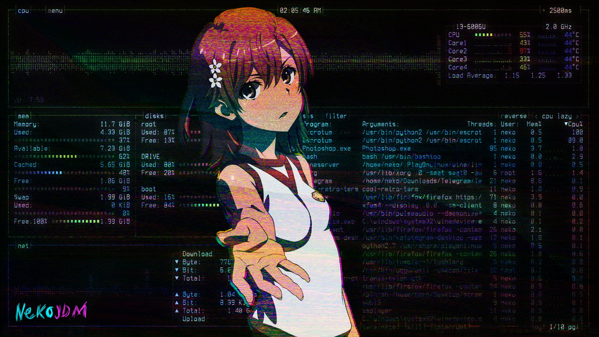 Free download wallpaper Anime, Hacker, Linux, Mikoto Misaka, A Certain Scientific Railgun, A Certain Magical Index on your PC desktop