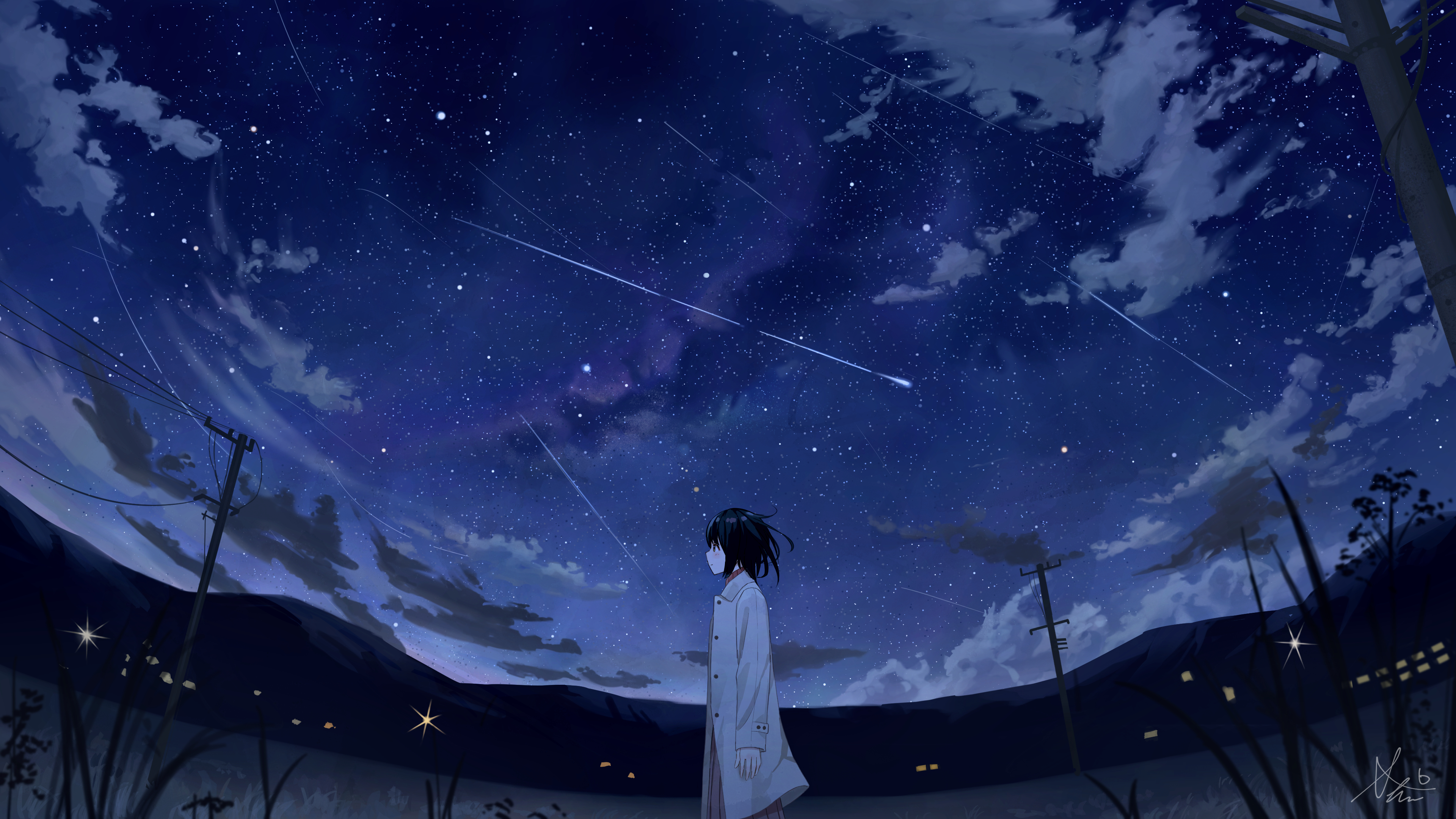 Скачать обои бесплатно Аниме, Ночь, Звездное Небо картинка на рабочий стол ПК