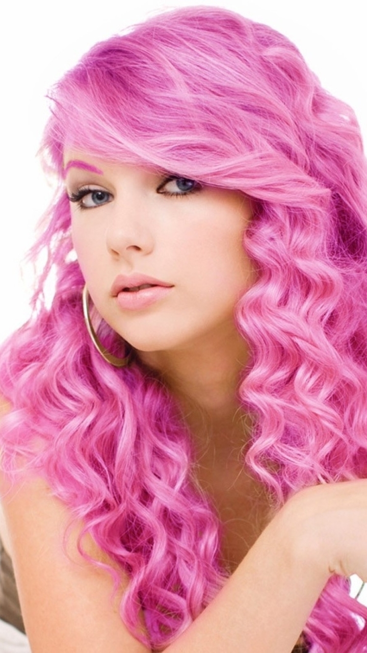 Download mobile wallpaper Music, Blue Eyes, American, Pink Hair, Taylor Swift for free.