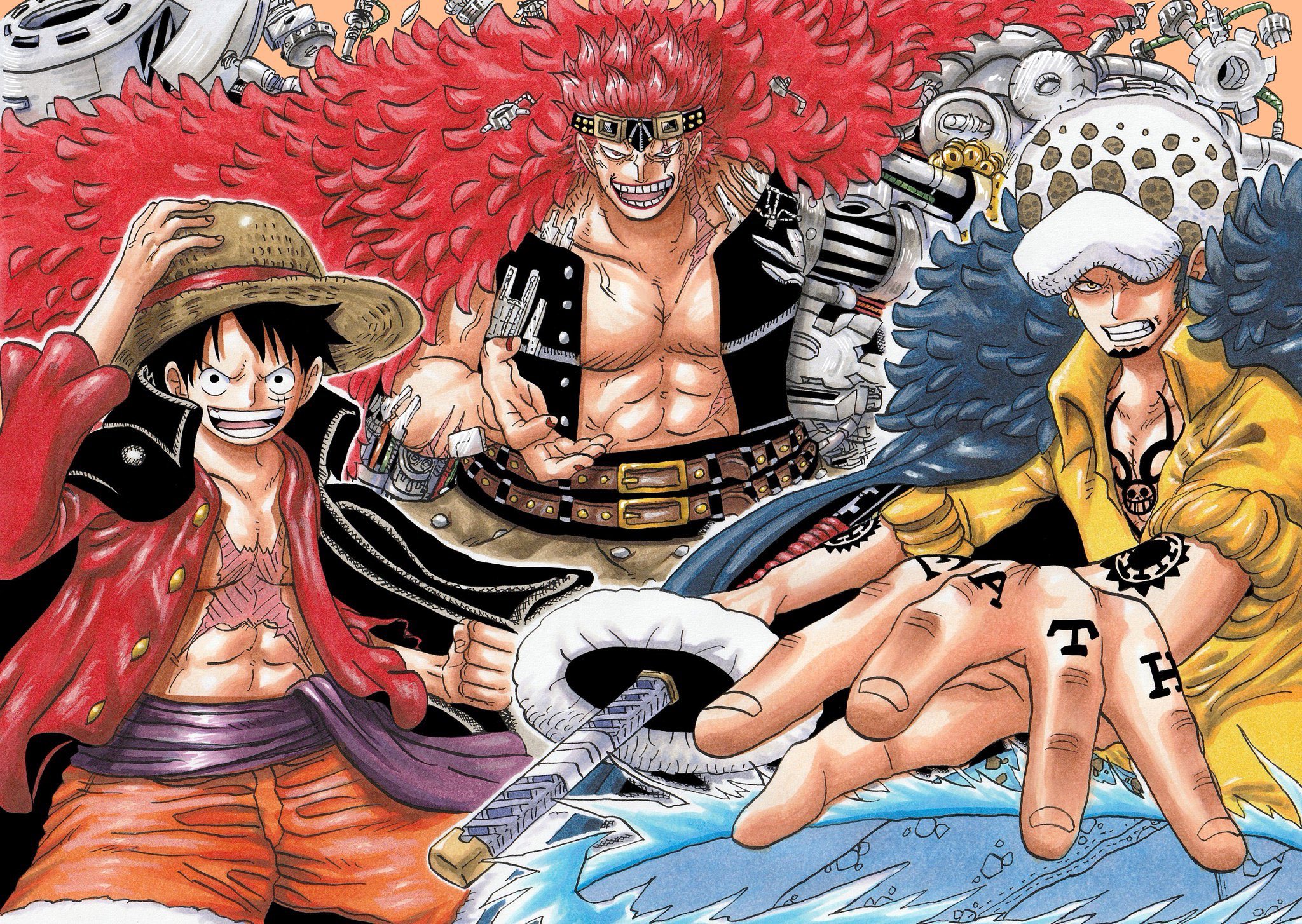 Download mobile wallpaper Anime, One Piece, Monkey D Luffy, Trafalgar Law, Eustass (One Piece), Eustass Kid for free.