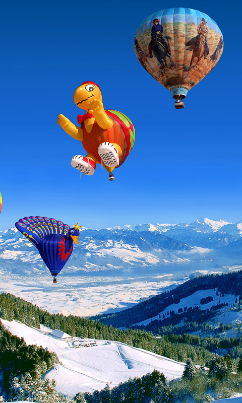 Download mobile wallpaper Snow, Vehicles, Hot Air Balloon for free.