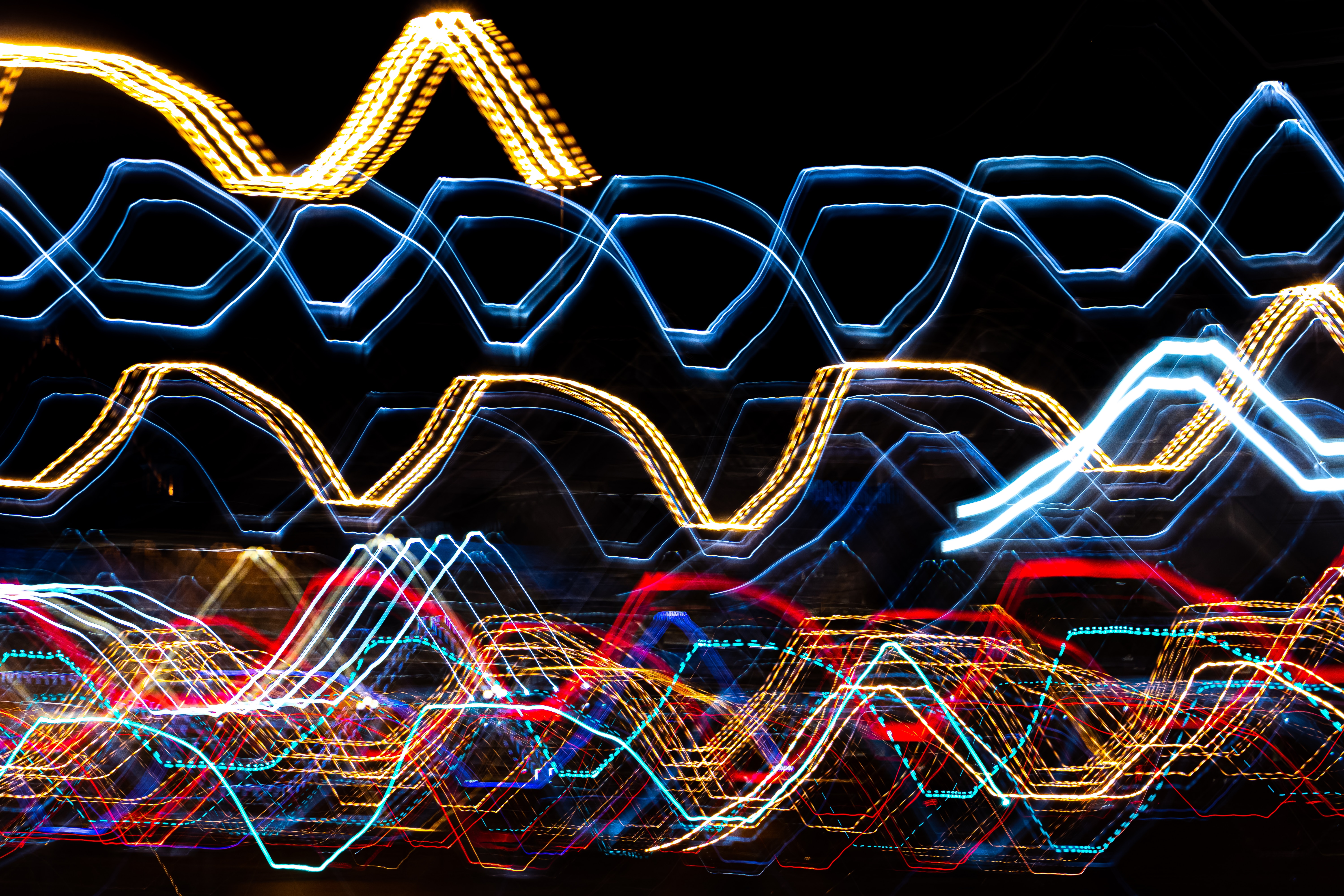 Download mobile wallpaper Movement, Traffic, Long Exposure, Motley, Shine, Multicolored, Light, Abstract, Lines for free.
