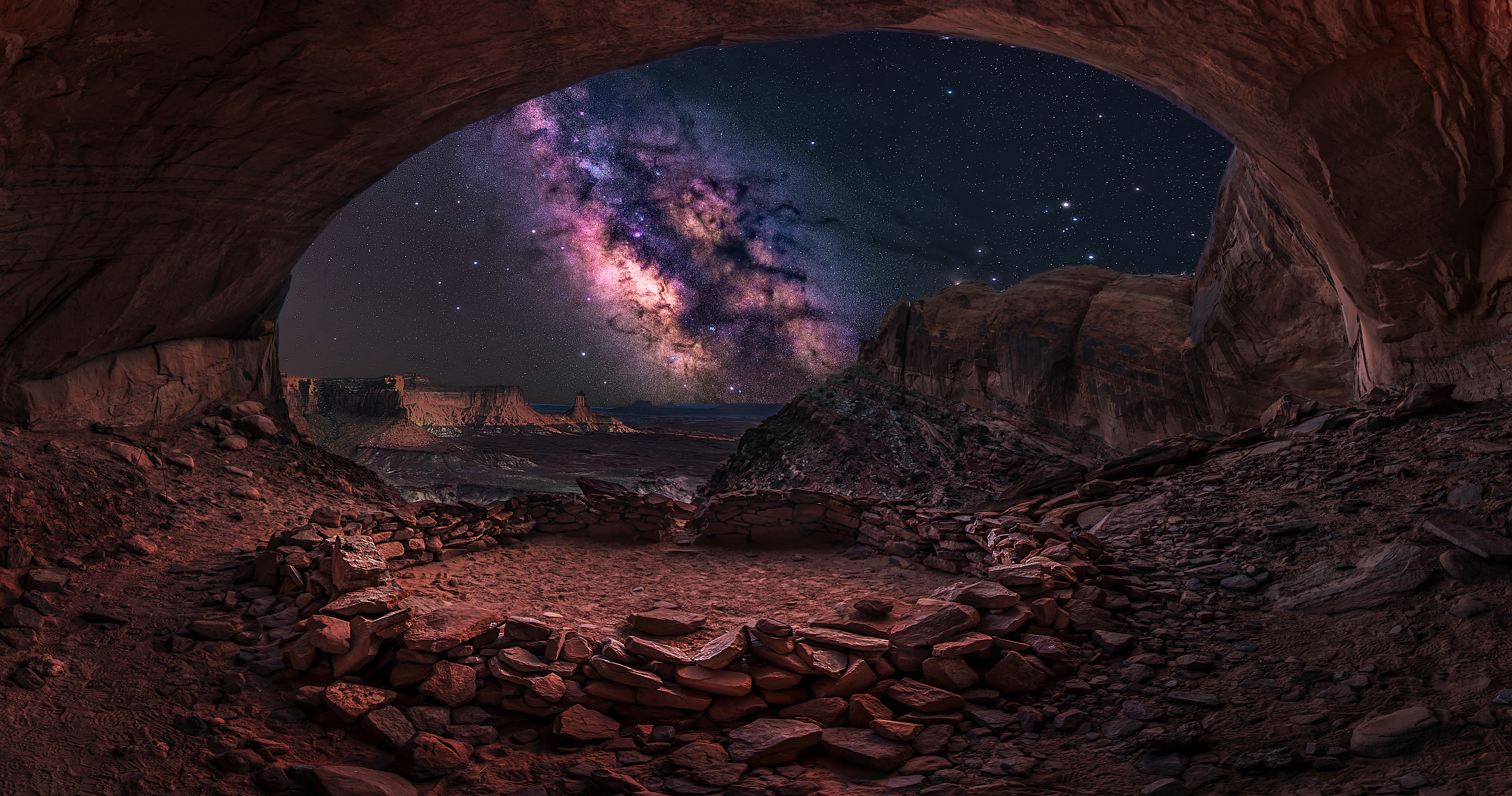 caves, cave, night, starry sky, earth, milky way
