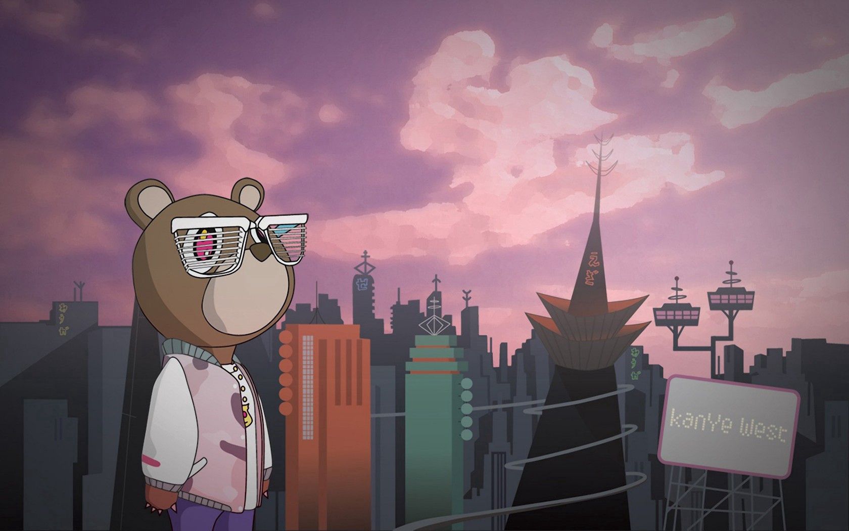 art, city, building, bear, style, glasses, spectacles