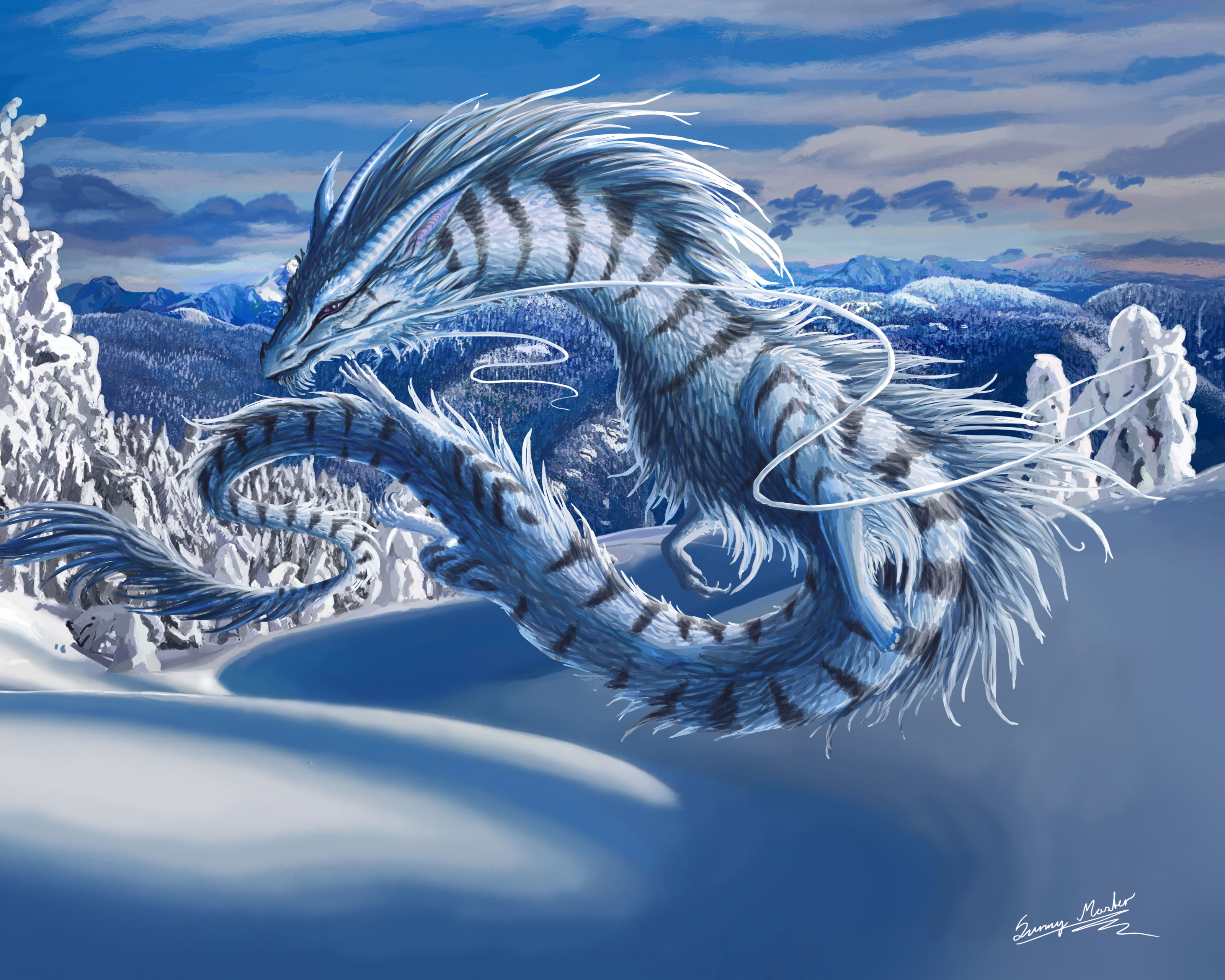 Laden Sie das Winter, Fantasie, Schnee, Drachen-Bild kostenlos auf Ihren PC-Desktop herunter