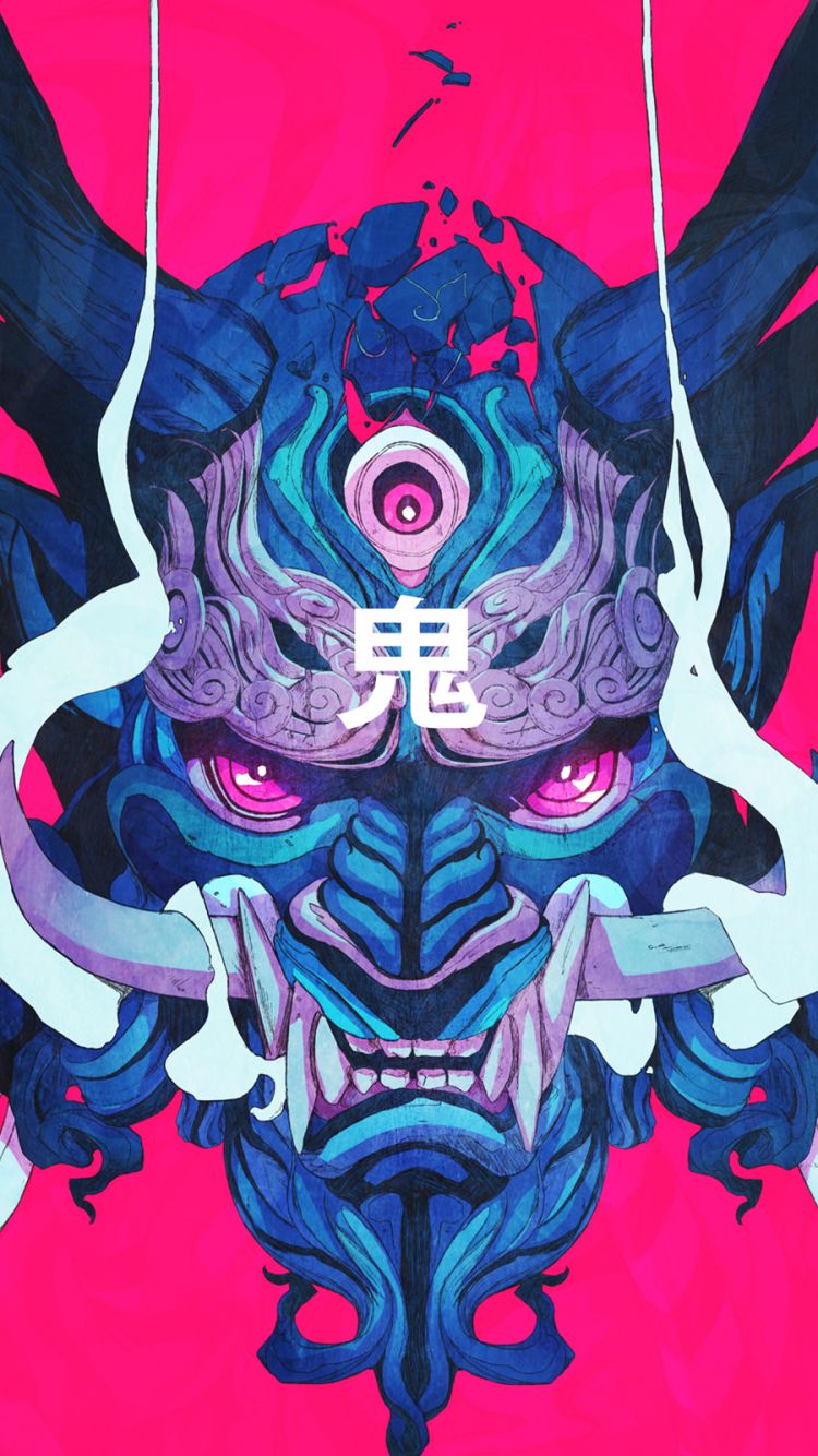 japanese, artistic, mask, horns, oni