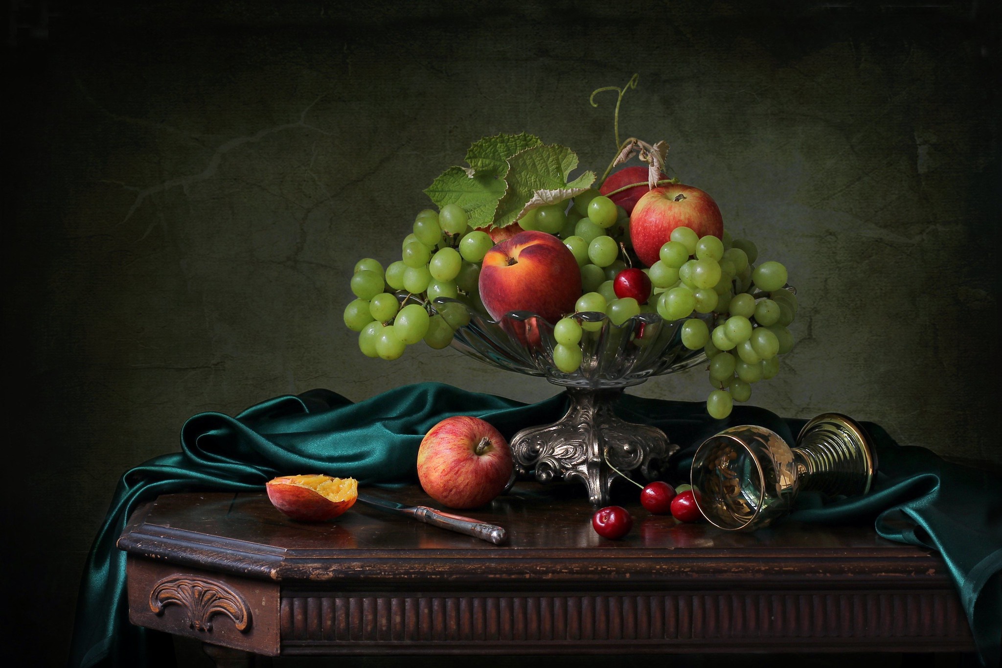 Download mobile wallpaper Apple, Grapes, Still Life, Fruit, Photography for free.