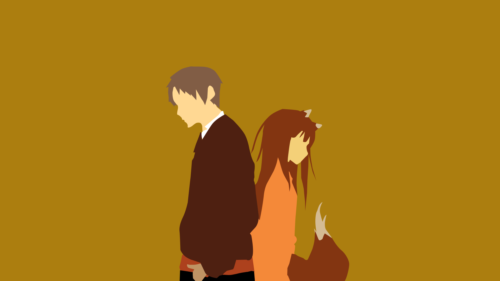 Download mobile wallpaper Anime, Tail, Long Hair, Brown Hair, Minimalist, Holo (Spice & Wolf), Animal Ears, Spice And Wolf, Kraft Lawrence, Grey Hair for free.