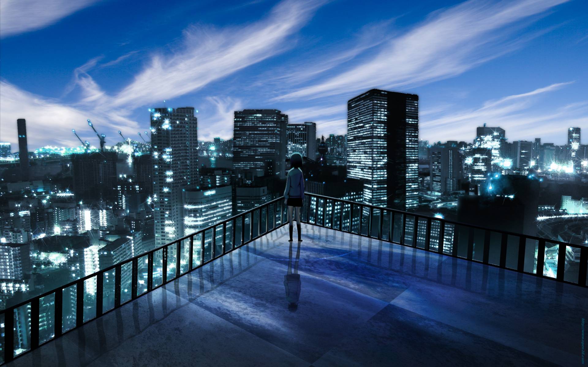 Download mobile wallpaper Anime, Sky, City for free.