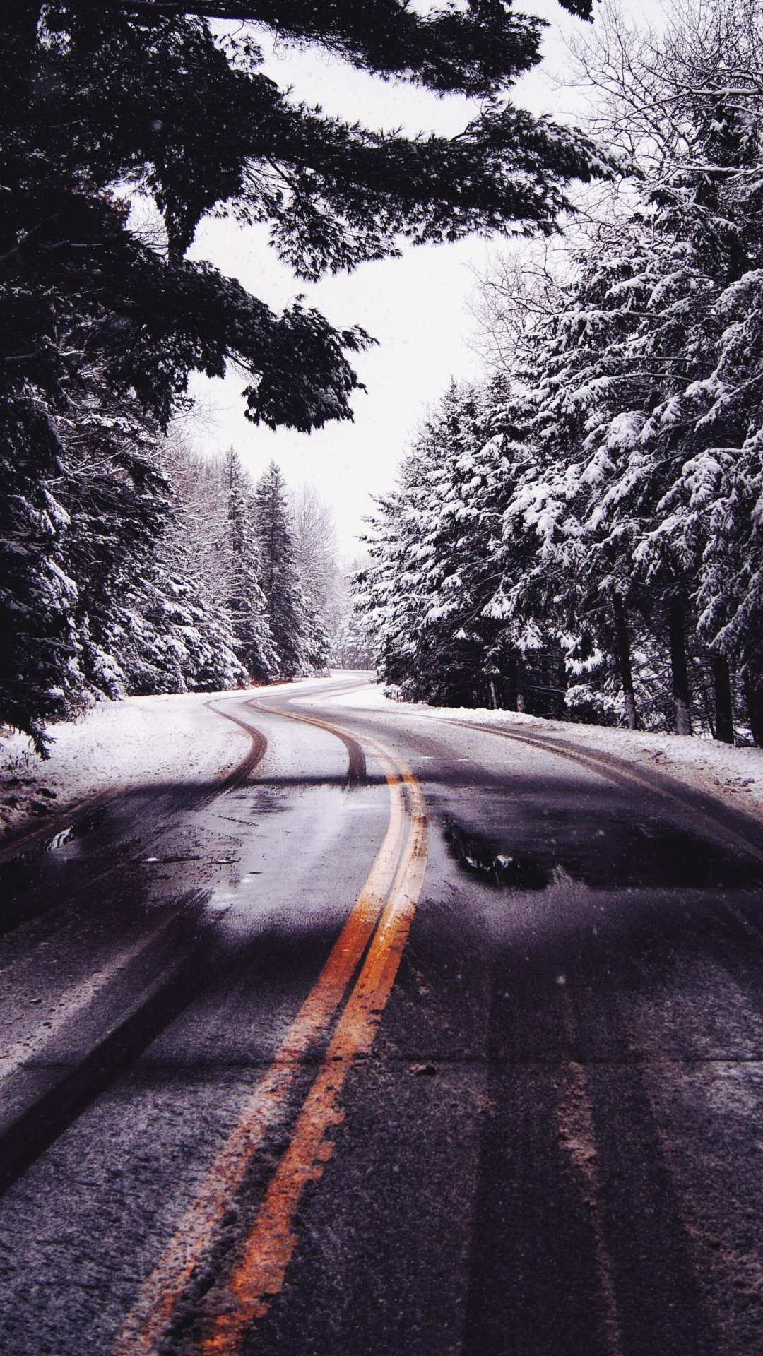 Download mobile wallpaper Winter, Nature, Road, Forest, Man Made for free.
