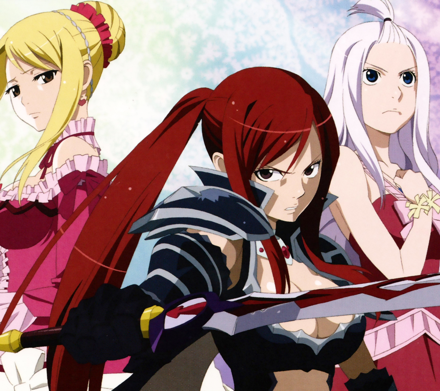 Handy-Wallpaper Animes, Fairy Tail, Lucy Heartfilia, Erza Scarlet, Mirajane Strauss kostenlos herunterladen.