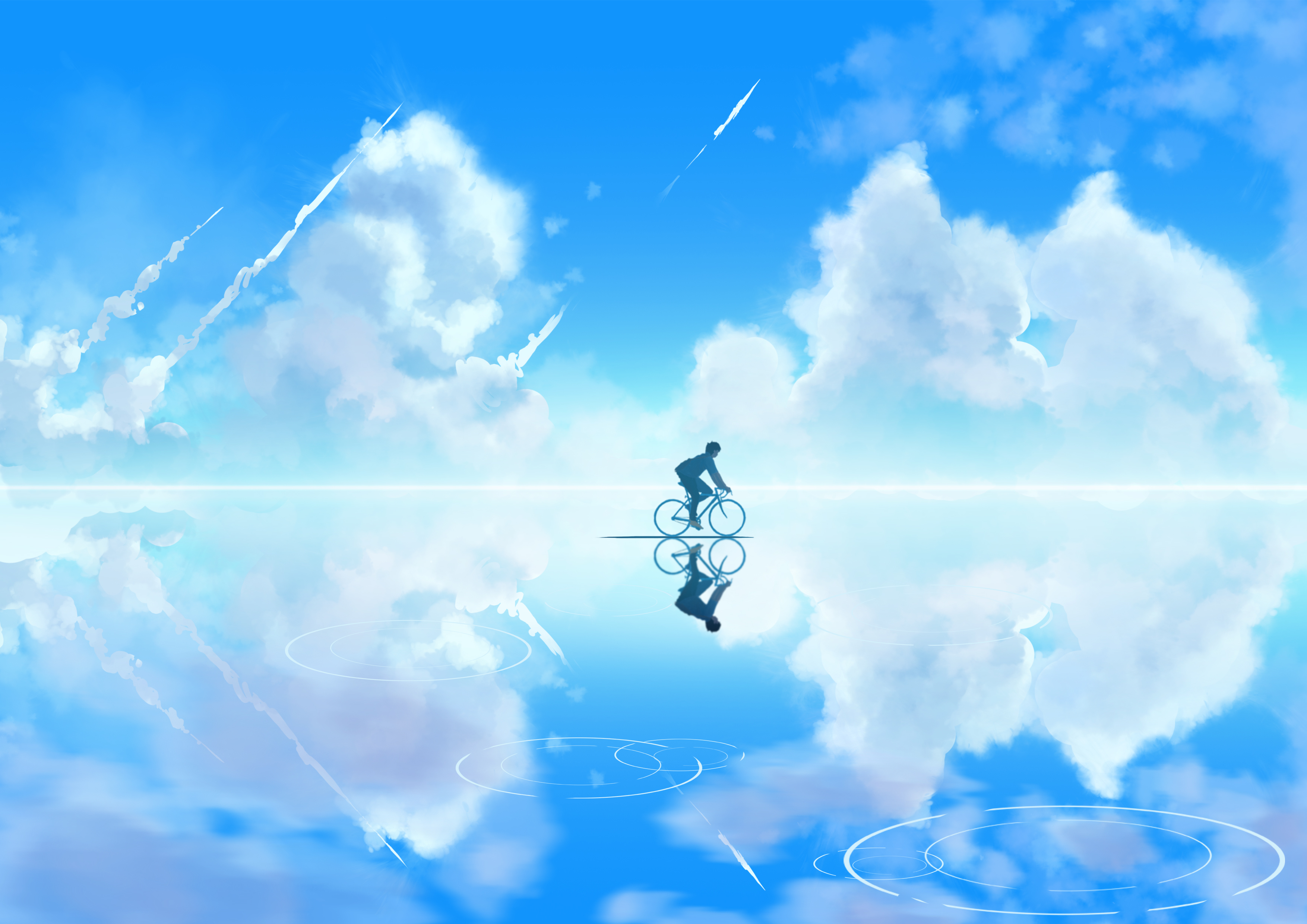 cyclist, art, clouds, sky