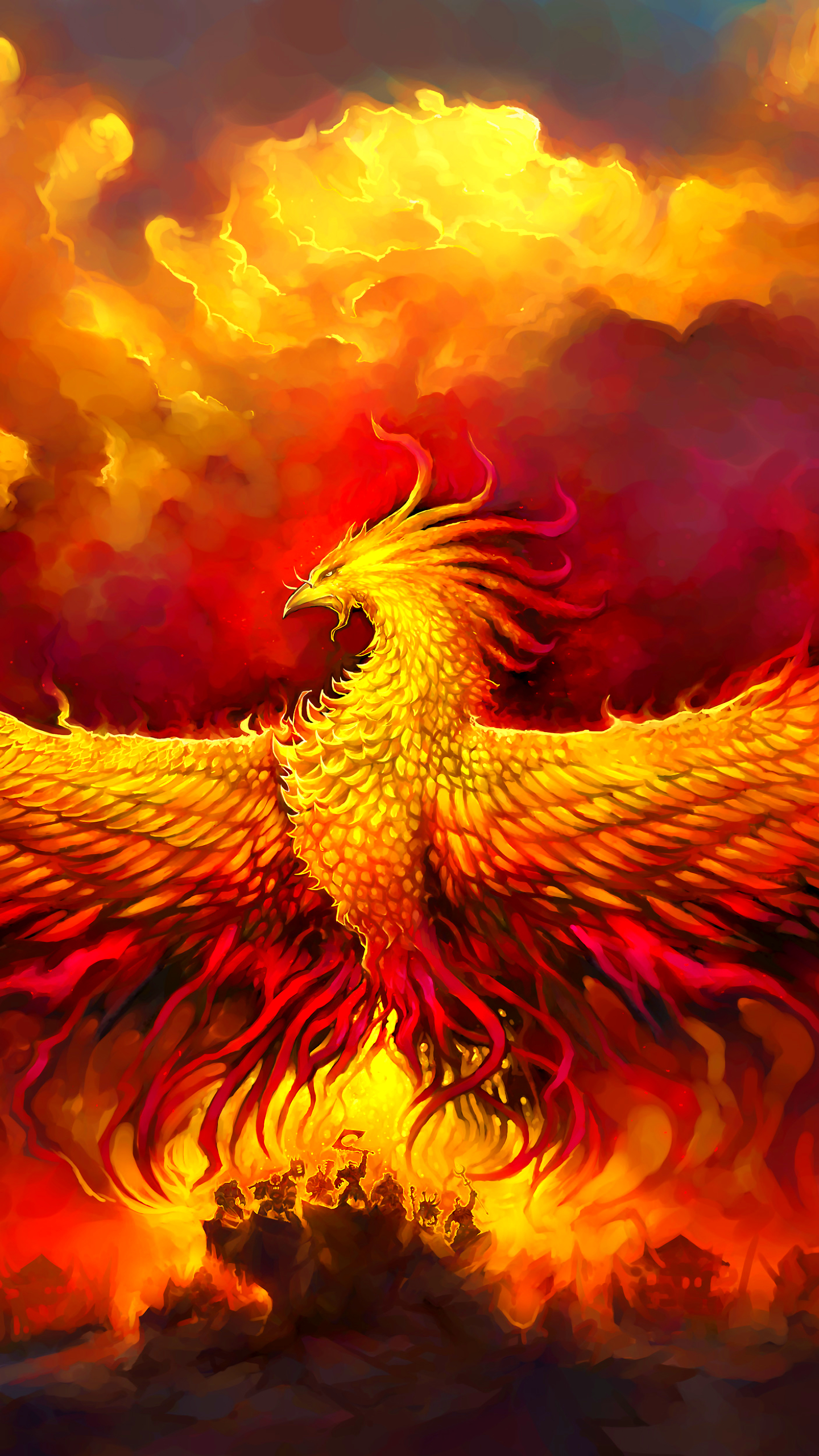 Free download wallpaper Fantasy, Fire, Bird, Cloud, Phoenix, Orange (Color), Fantasy Animals on your PC desktop