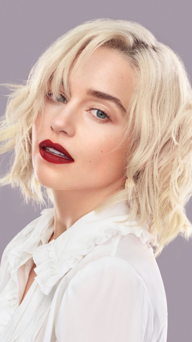 Handy-Wallpaper Blond, Englisch, Modell, Blaue Augen, Blondinen, Berühmtheiten, Darstellerin, Lippenstift, Emilia Clarke kostenlos herunterladen.