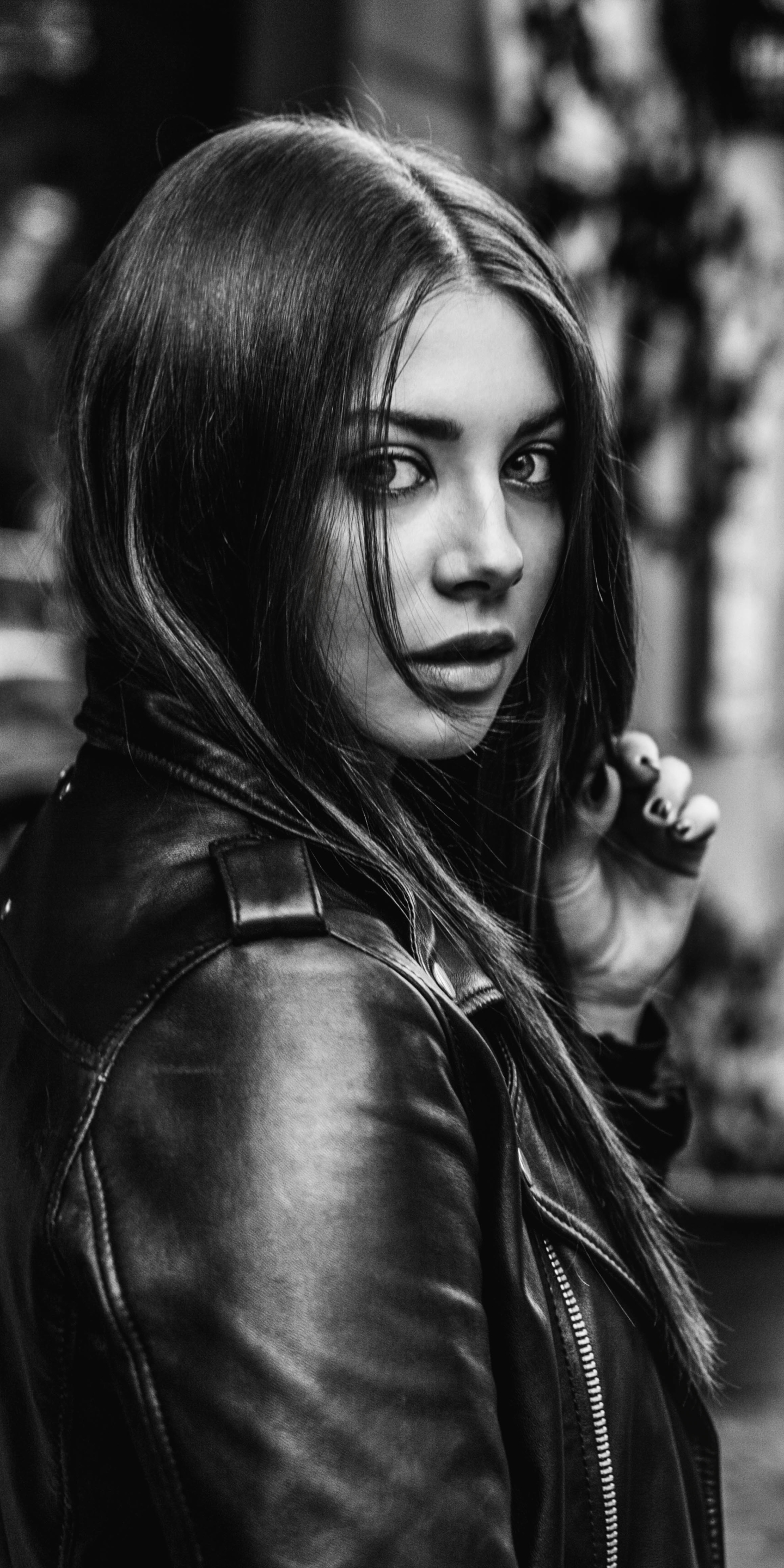 Download mobile wallpaper Brunette, Model, Women, Black & White for free.